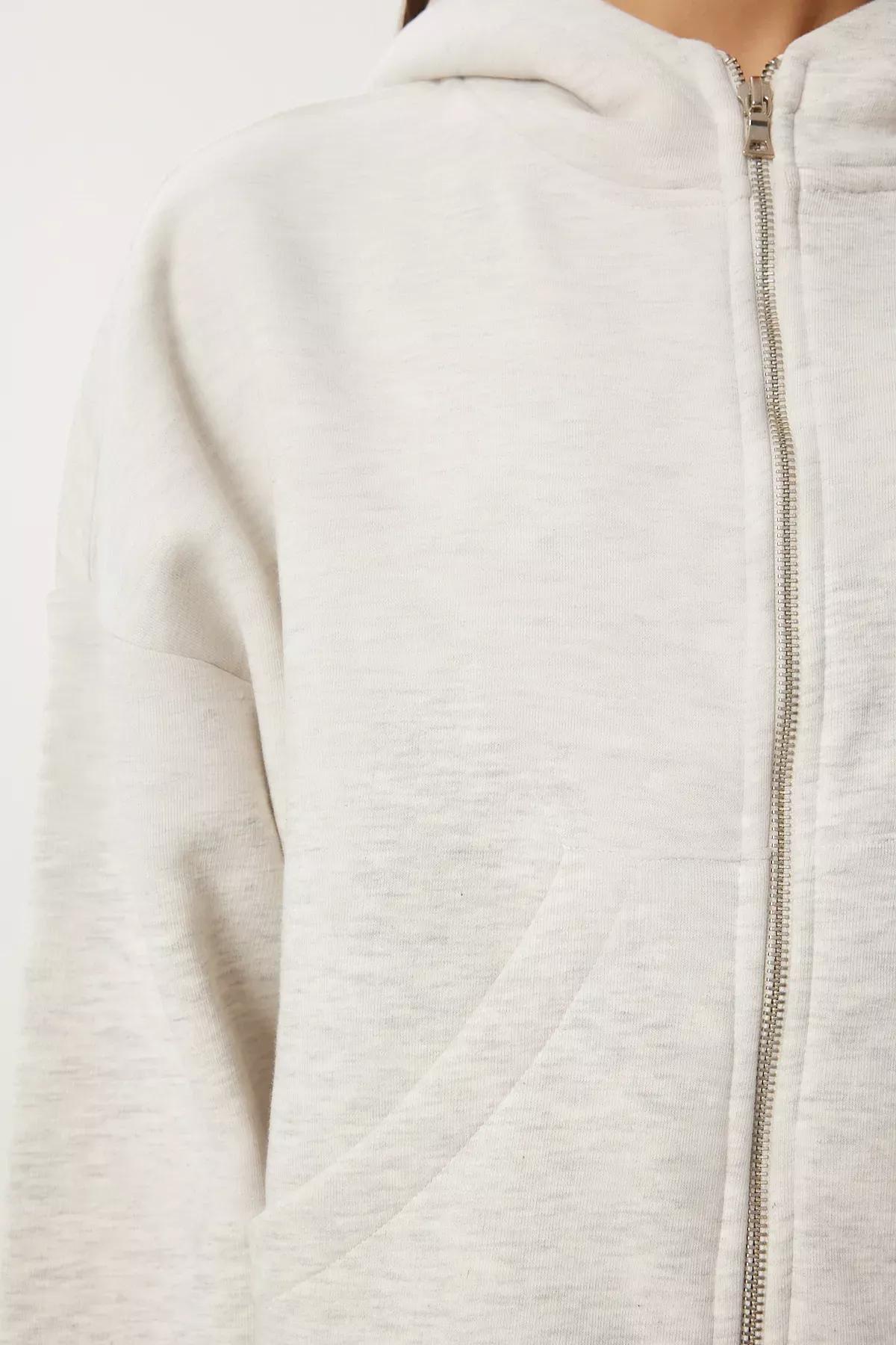Grey Hooded Zipper Sweatshirt, , large image number 3