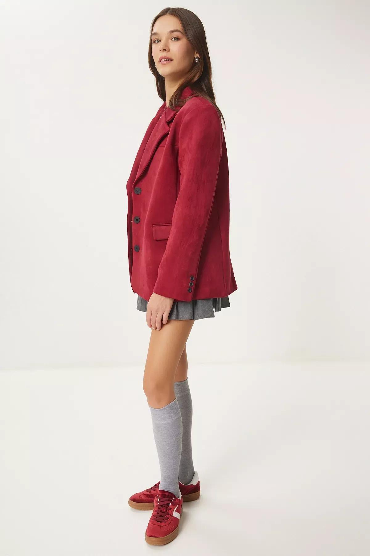 Burgundy Plain Oversized Blazer, , large image number 1