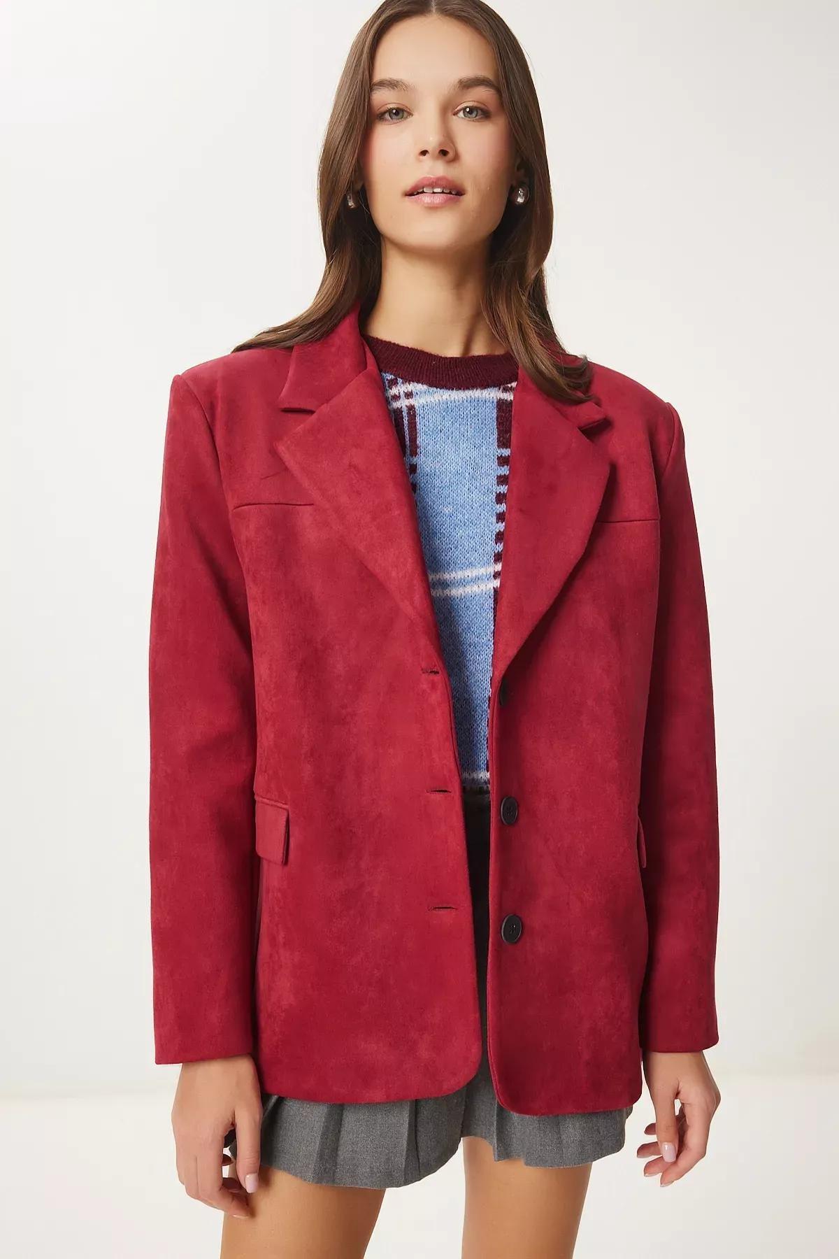 Burgundy Plain Oversized Blazer, , large image number 3