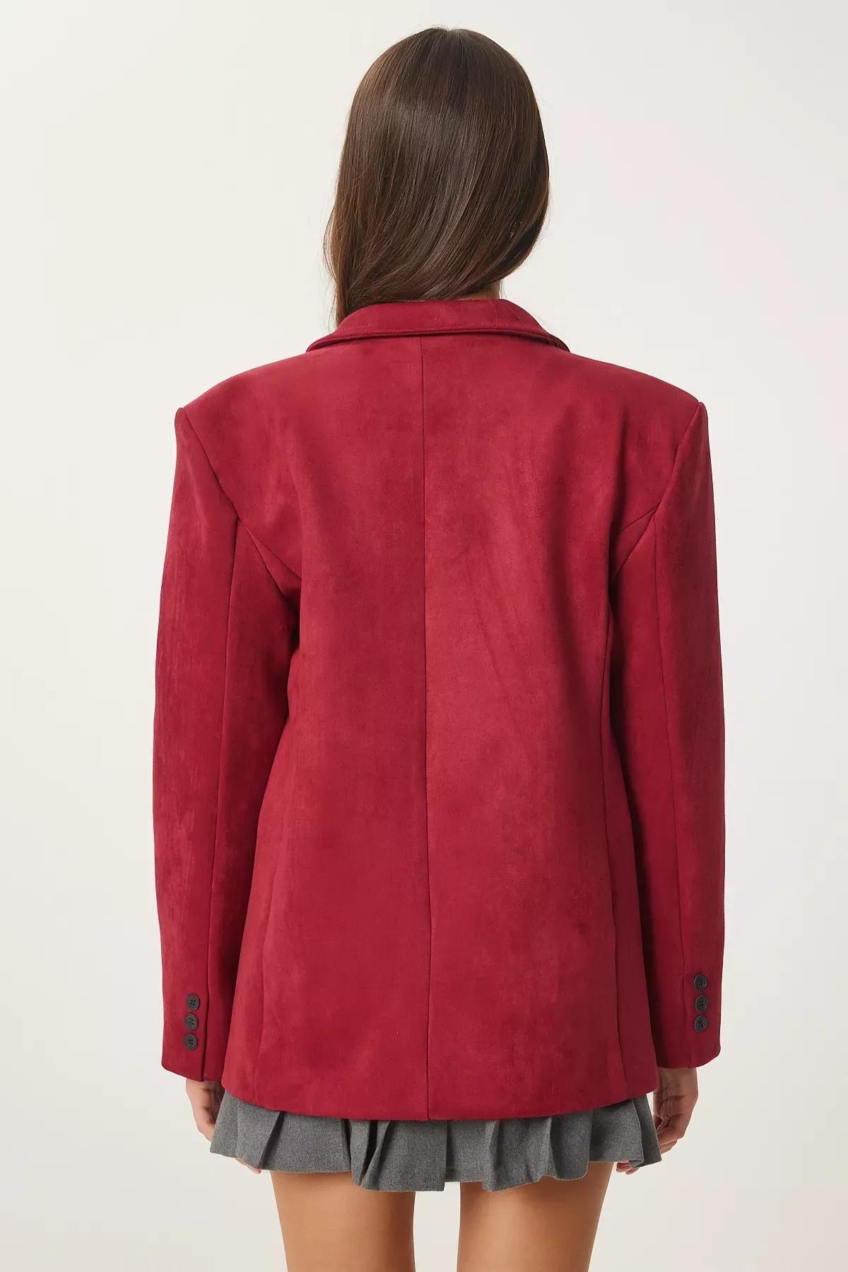 Burgundy Plain Oversized Blazer, , large image number 5
