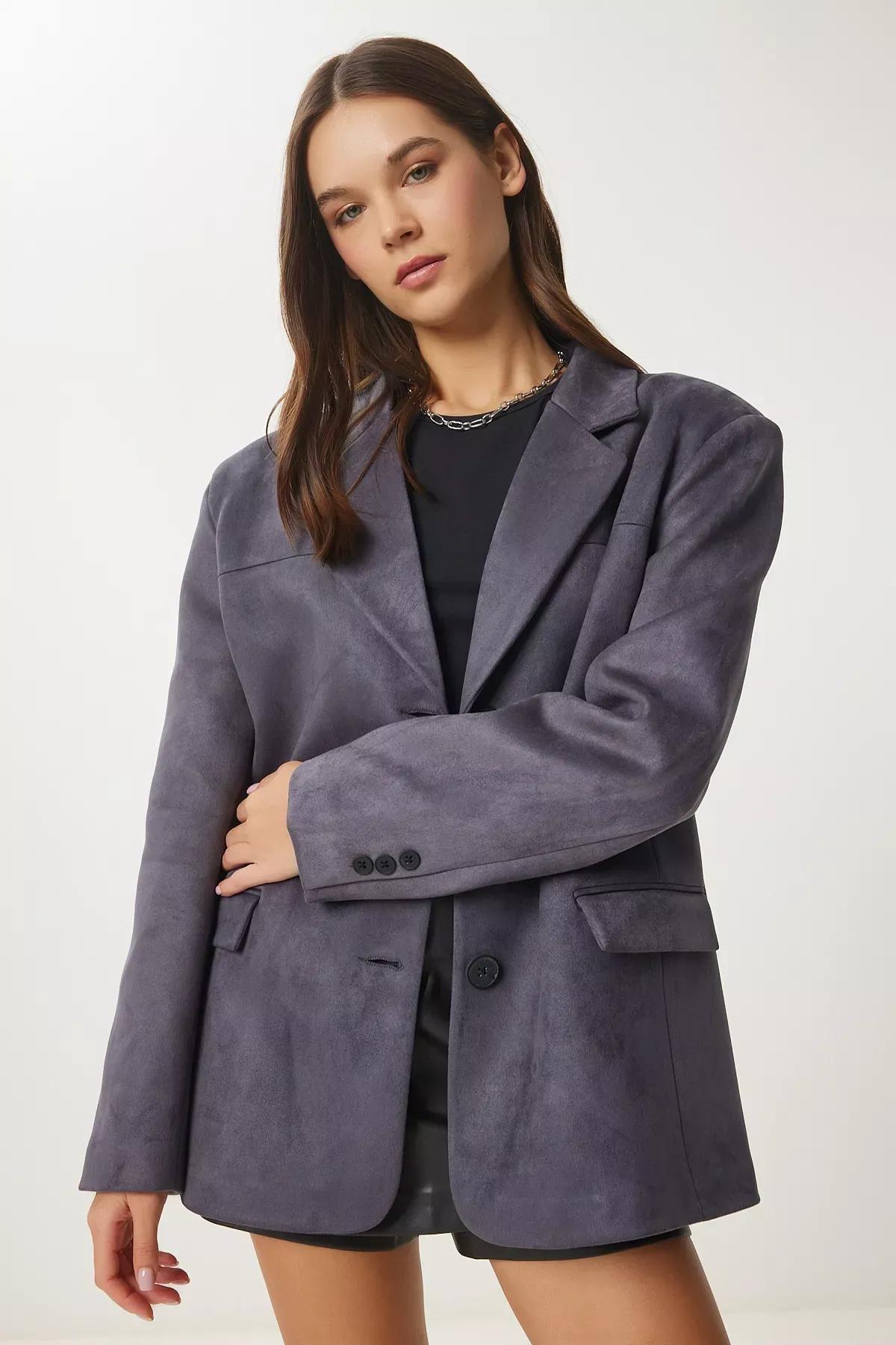 Anthracite Leather Effect Oversized Blazer, , large image number 4