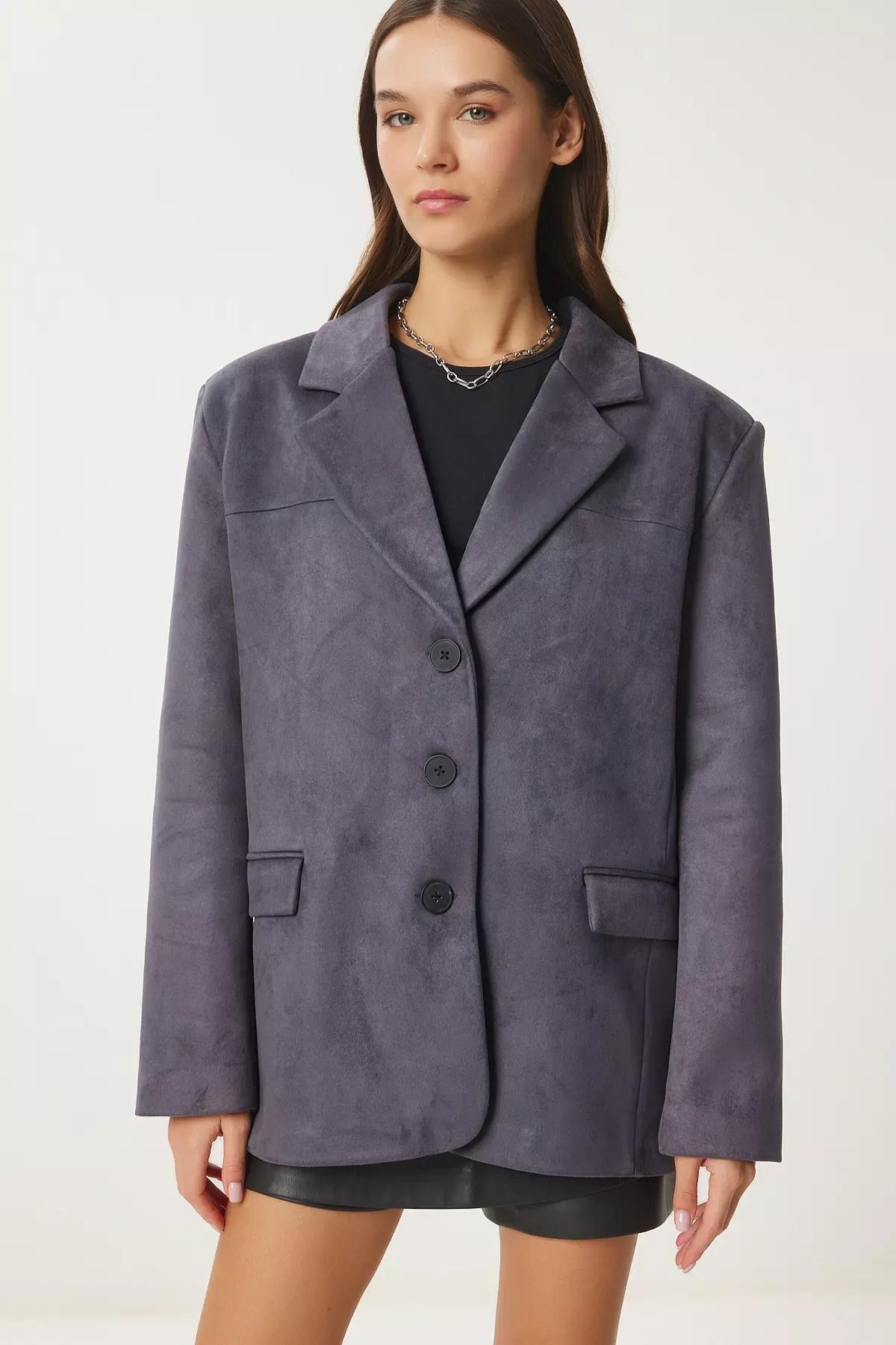 Anthracite Leather Effect Oversized Blazer, , large image number 5