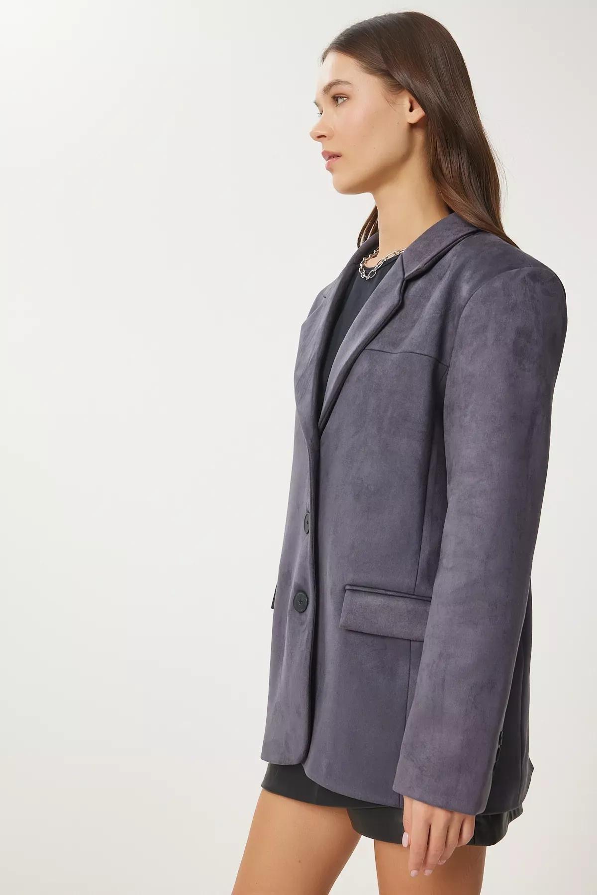 Anthracite Leather Effect Oversized Blazer, , large image number 6