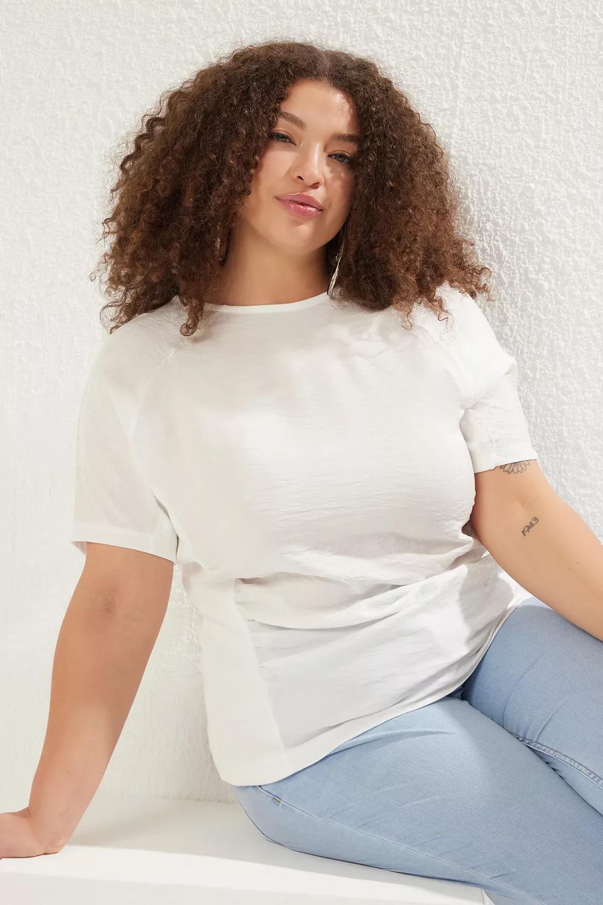 White Camisole Knit Blouse, White, large image number 1