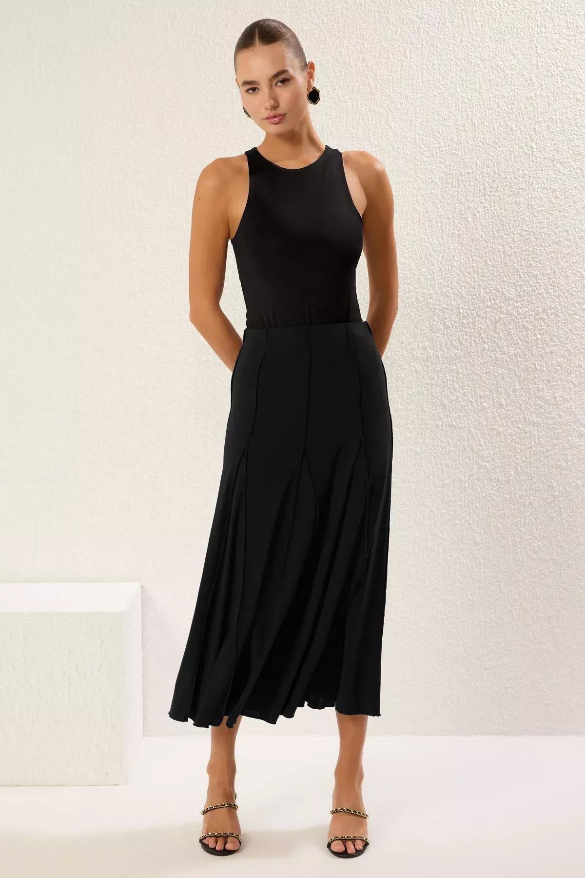 Black Stitch Detail Maxi Skirt, , large image number 1