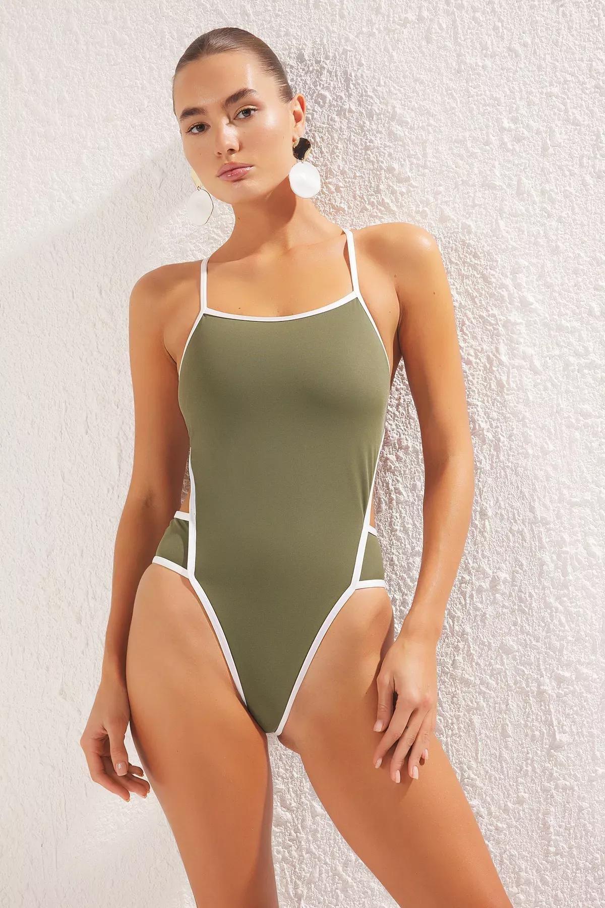 Green Halter Neck Back Detailed Swimsuit, C101_1754, large image number 2