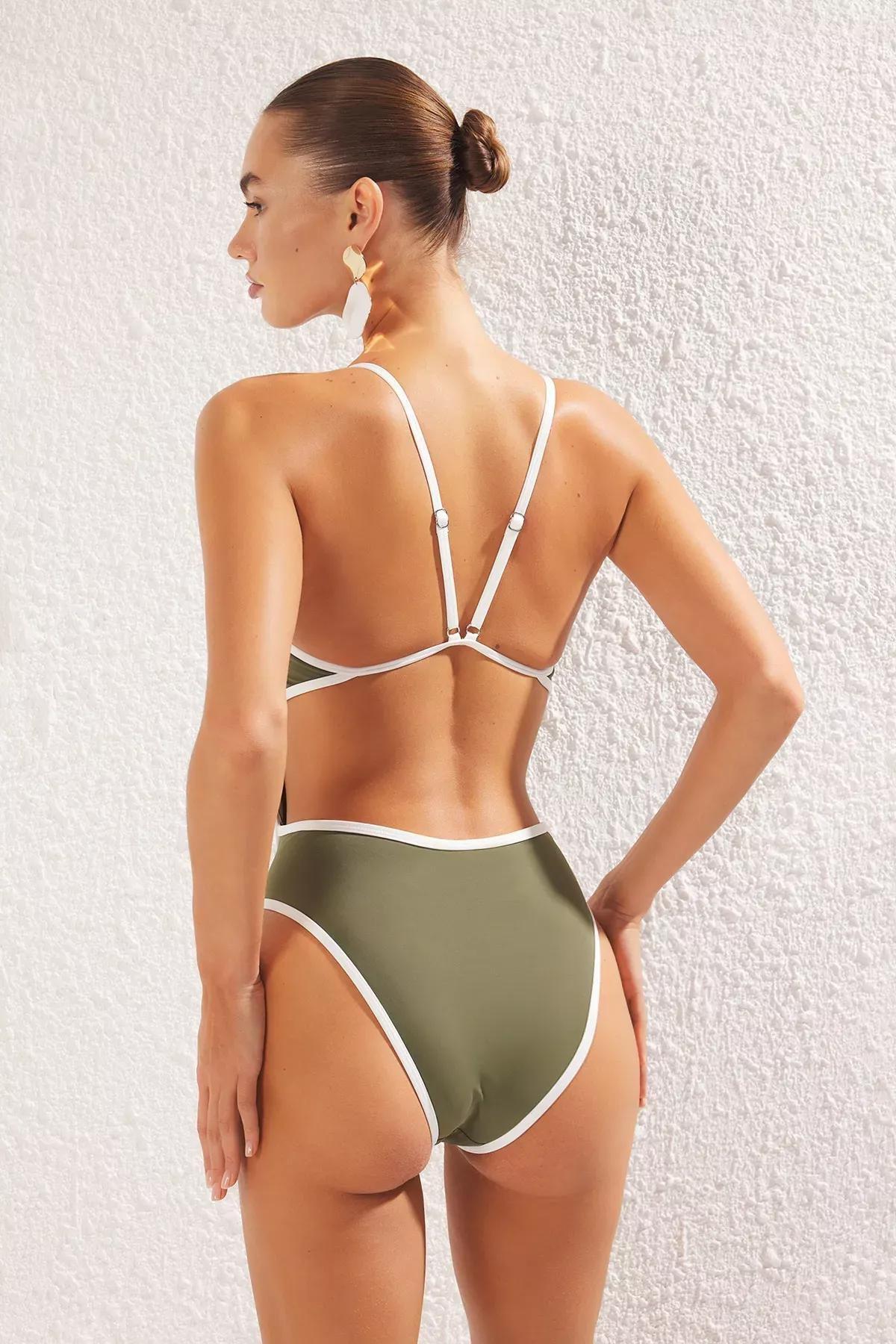 Green Halter Neck Back Detailed Swimsuit, C101_1754, large image number 4