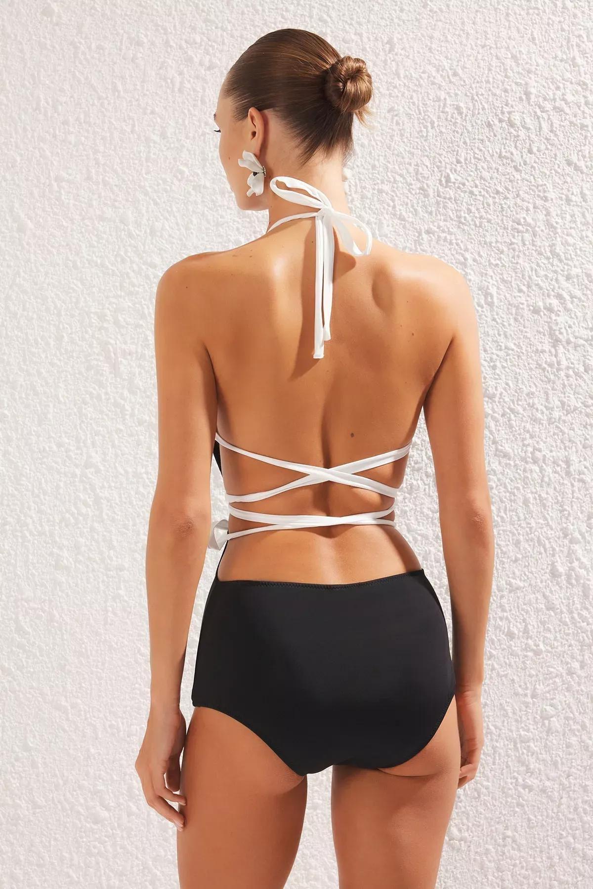 Black Halter Neck Detailed Regular Swimsuit, C101_2094, large image number 4