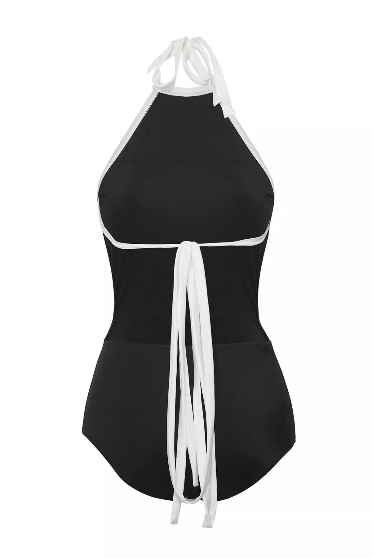 Black Halter Neck Detailed Regular Swimsuit, C101_2094, large image number 5