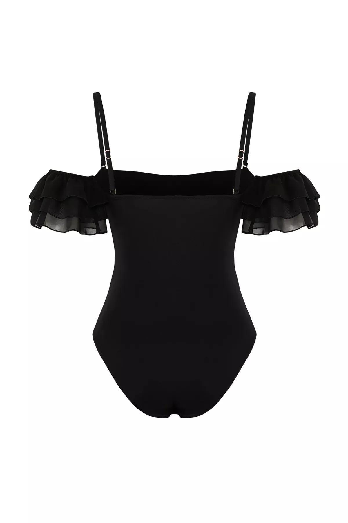 Black Strapless Ruffled Sleeveless Swimsuit, C101_2094, large image number 5