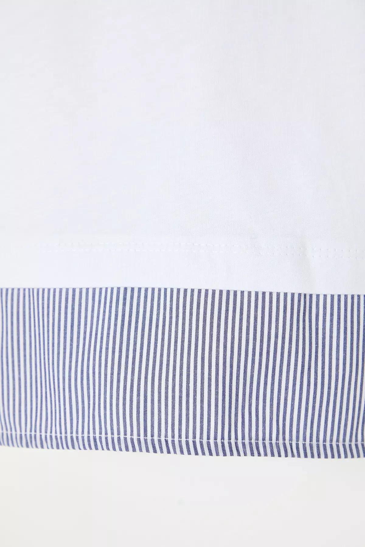 White Collared Striped Knitted Plus-Size T-Shirt, , large image number 6