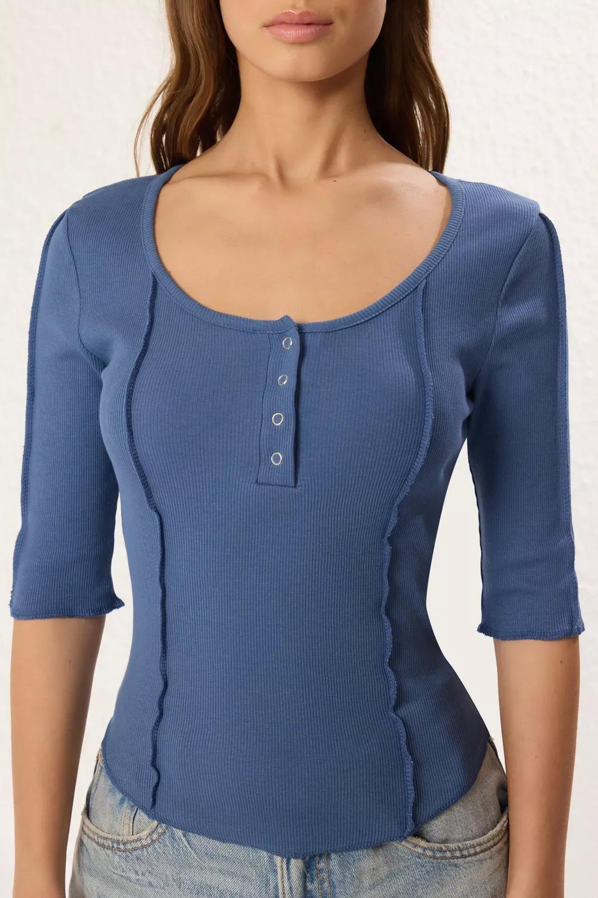 Blue Snap Pool Collar Blouse, Indigo, large image number 2