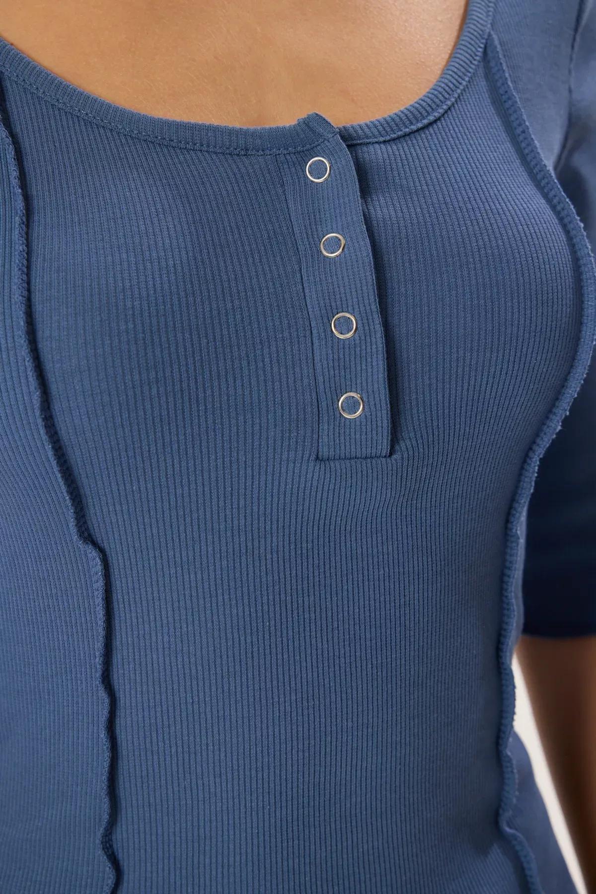 Blue Snap Pool Collar Blouse, Indigo, large image number 3
