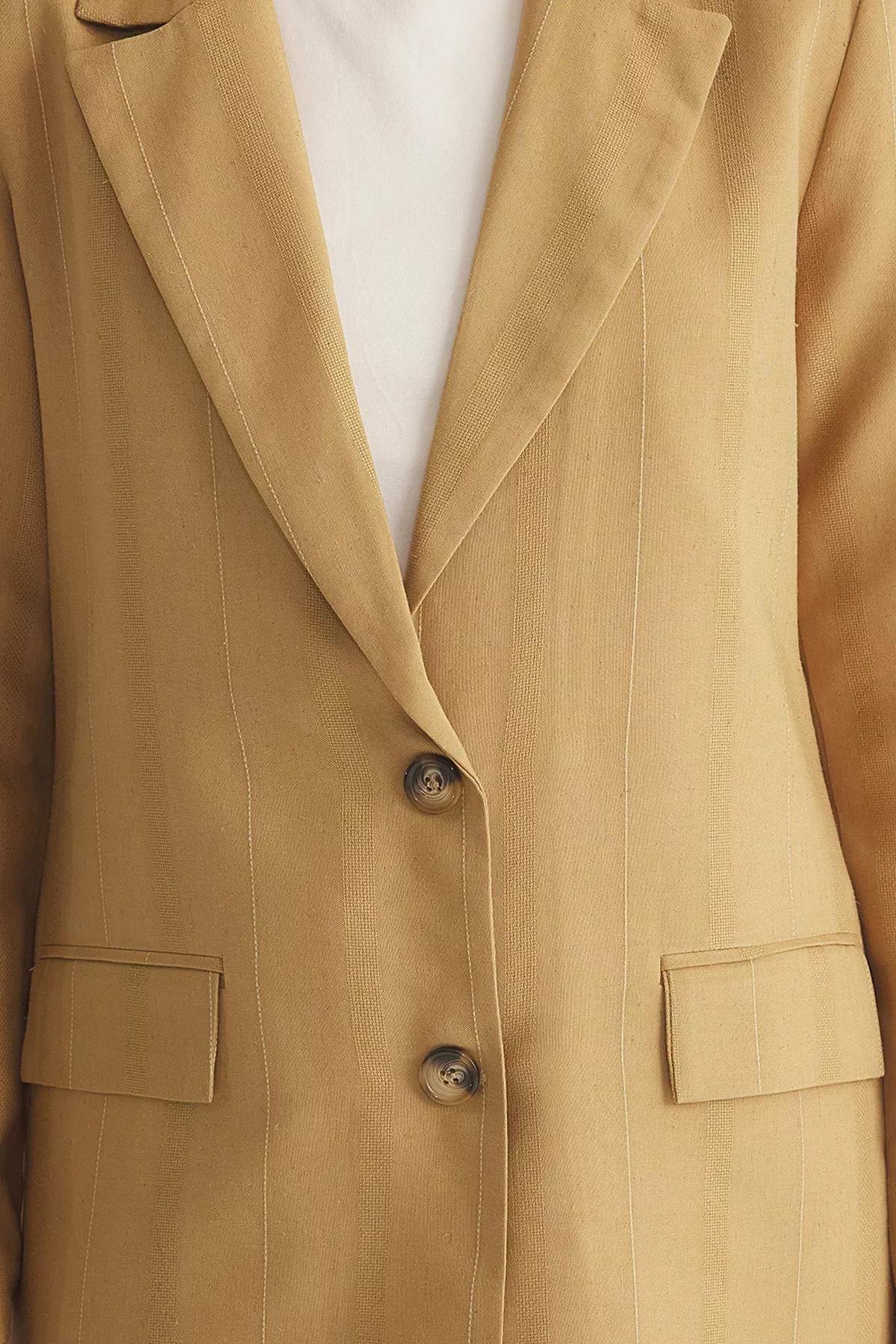 Jacquard Plain Single Breasted Blazer, CAMEL, large image number 3