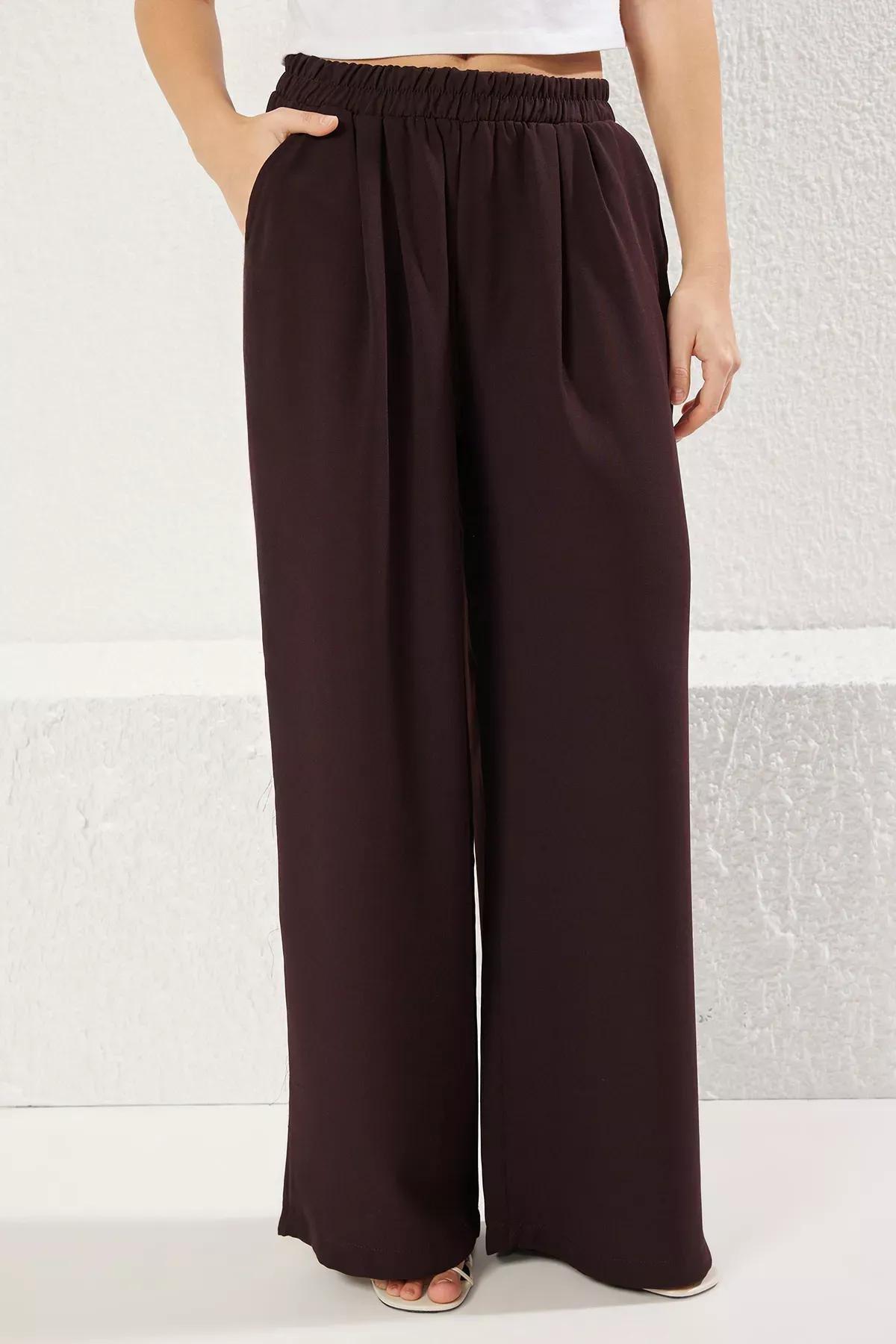 Brown Elastic Pull On Wide Trousers, , large image number 2