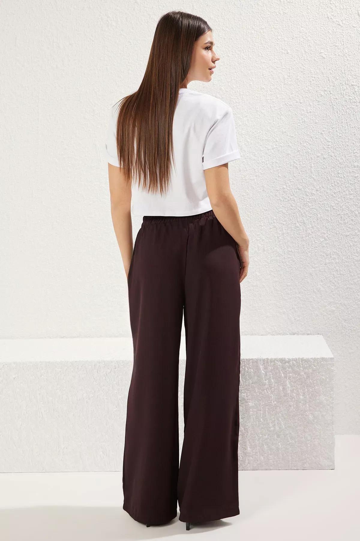 Brown Elastic Pull On Wide Trousers, , large image number 4