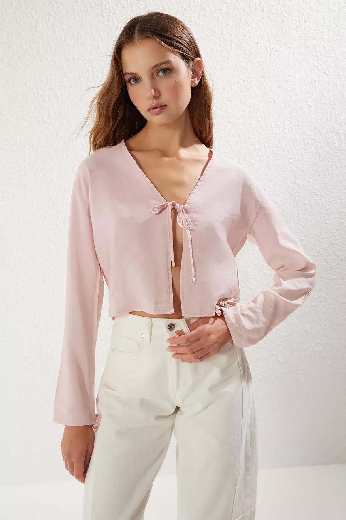 Pink Tie Detail Woven Blouse, C101_7329, large image number 0