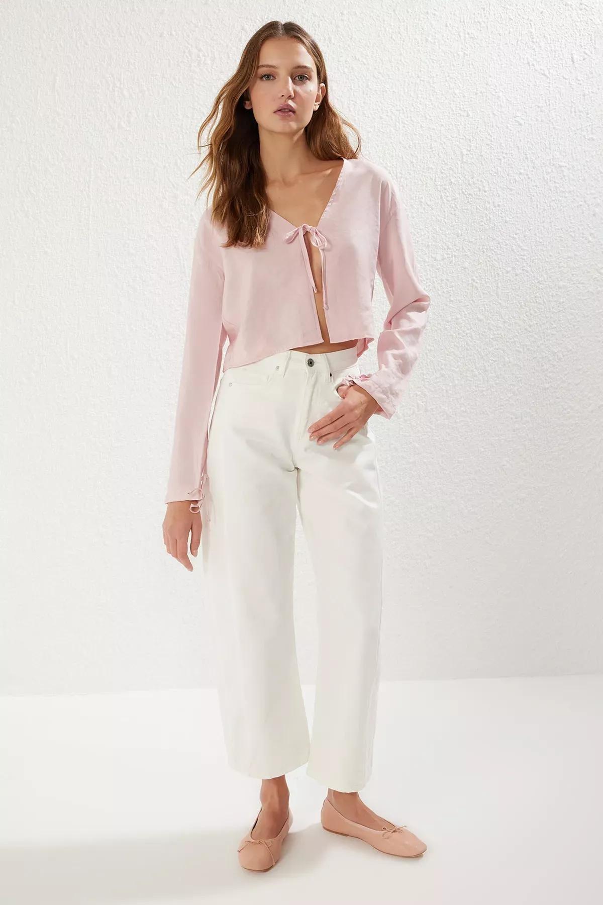 Pink Tie Detail Woven Blouse, C101_7329, large image number 1