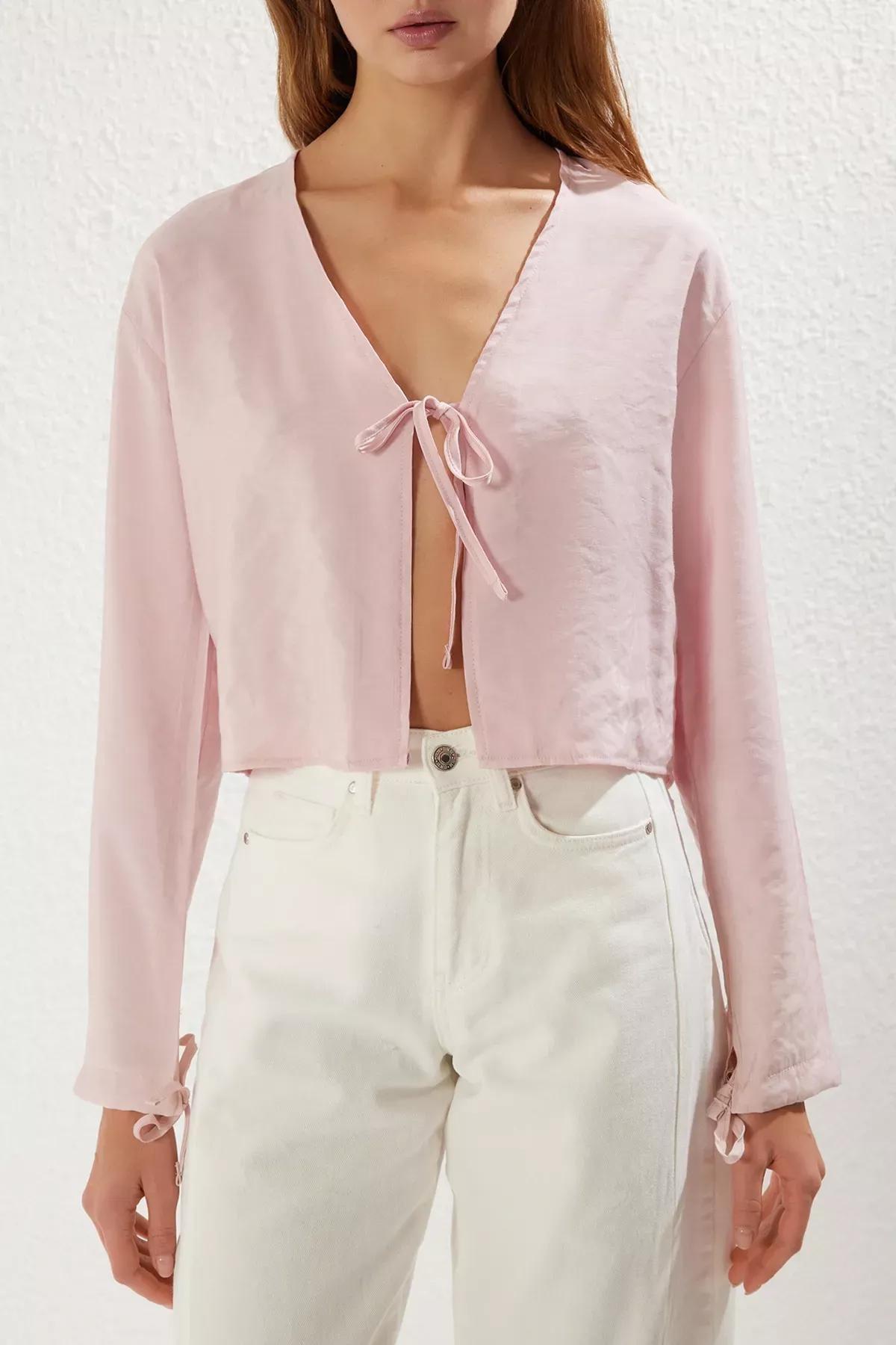 Pink Tie Detail Woven Blouse, C101_7329, large image number 2