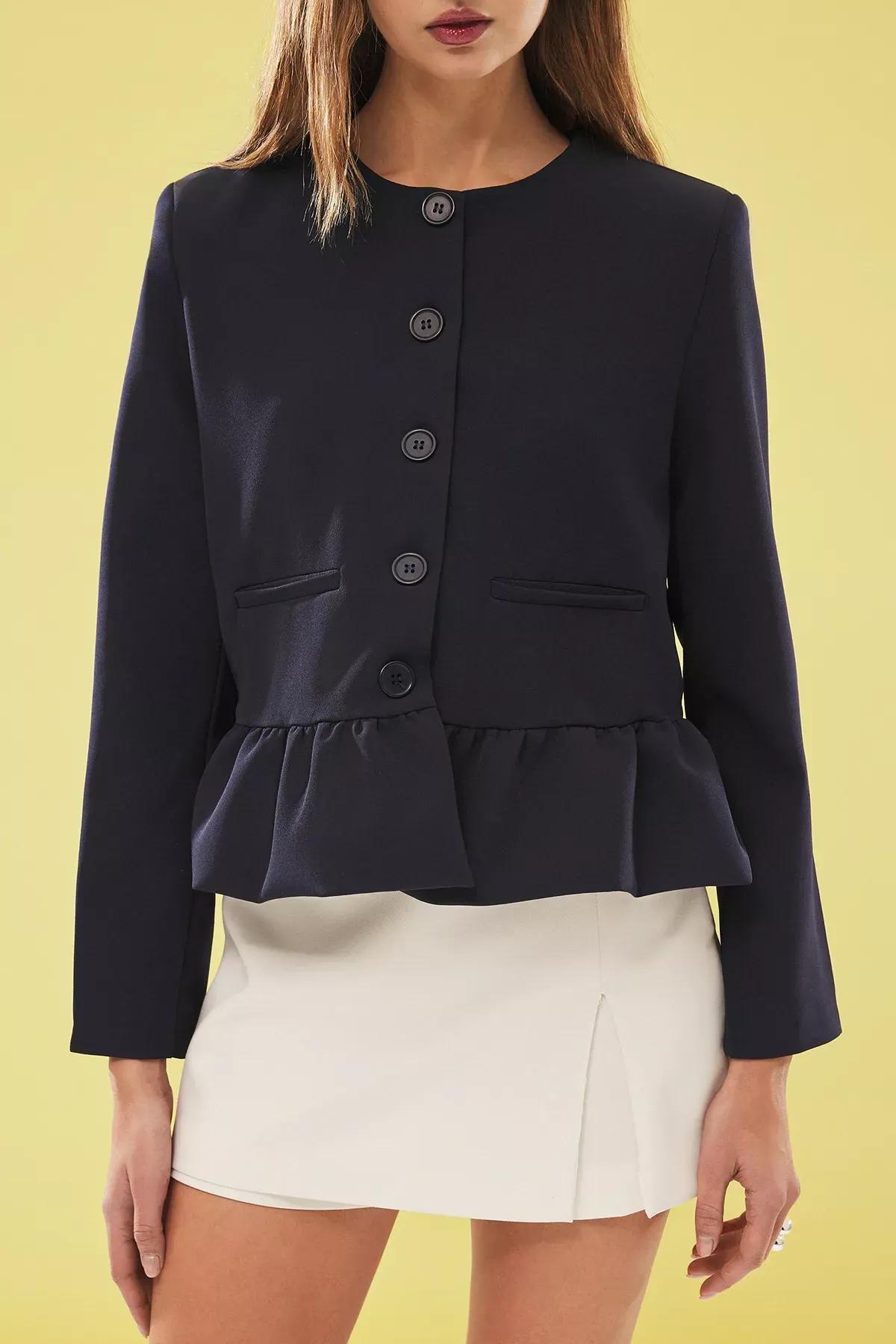 Navy Plain Single Breasted Blazer, , large image number 3