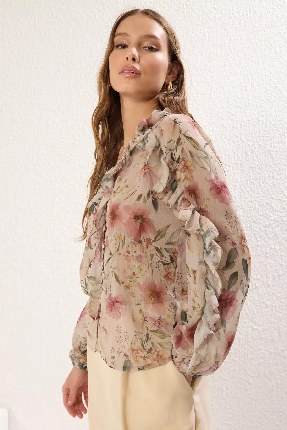 Multicolor Floral Chiffon Shirt, , large image number 0