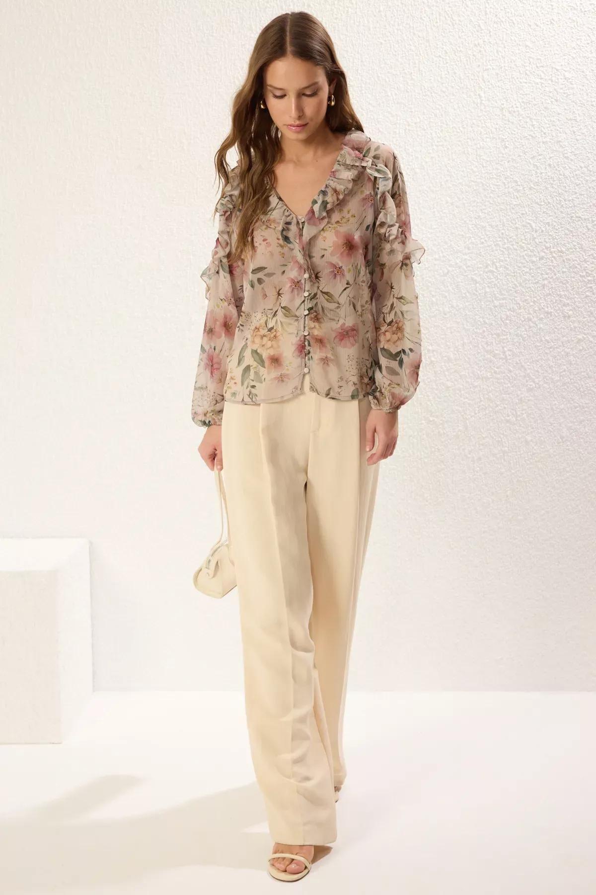 Multicolor Floral Chiffon Shirt, , large image number 1