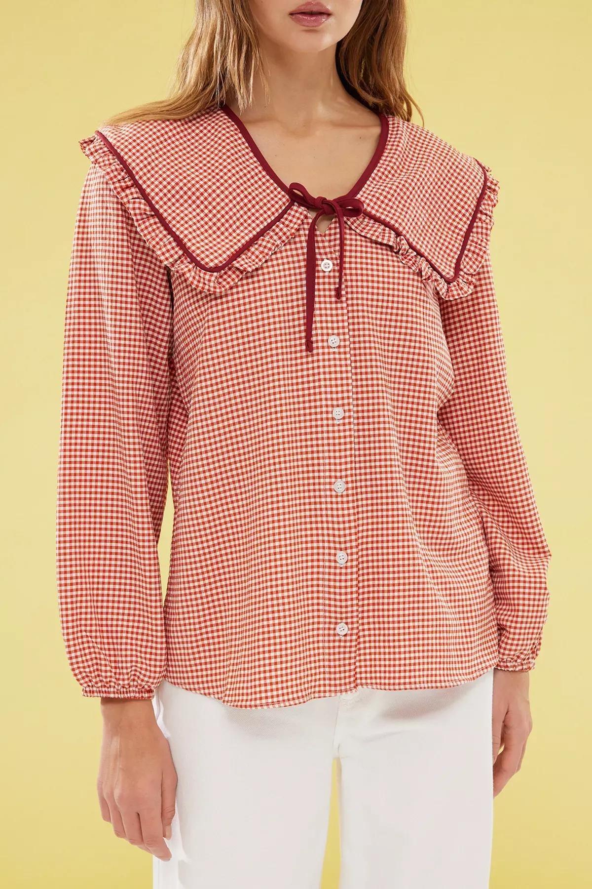 Red Embossed Gingham Shirt, Tile, large image number 2