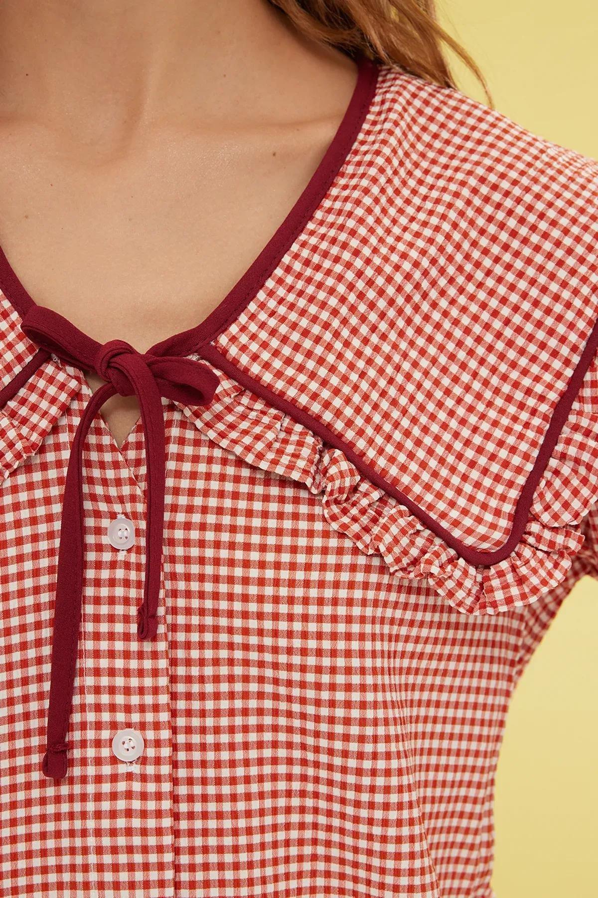 Red Embossed Gingham Shirt, Tile, large image number 3