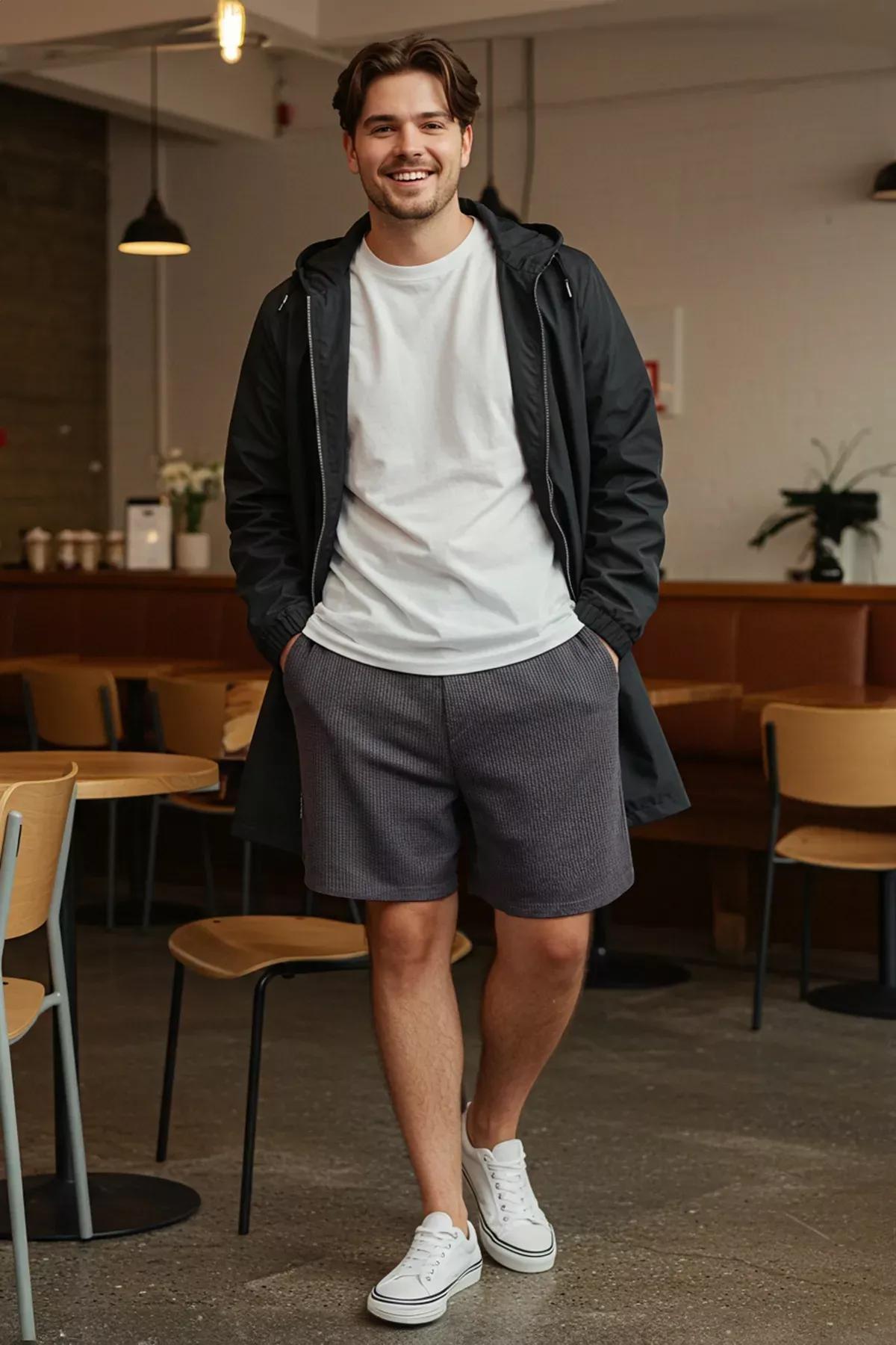 Grey Oversized Textured Plus-Size Shorts, , large image number 0