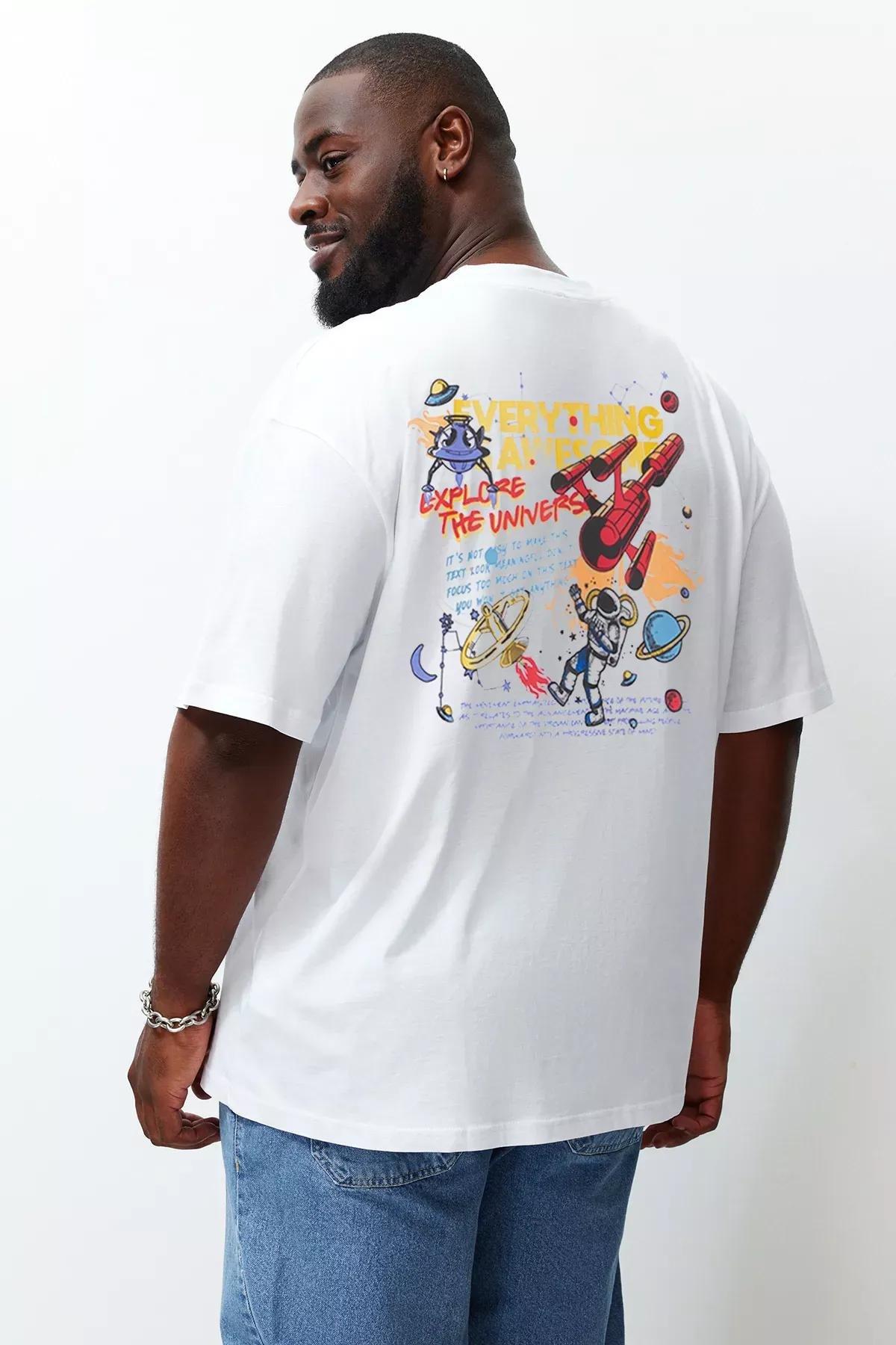 White Space Print Cotton T-Shirt, , large image number 0