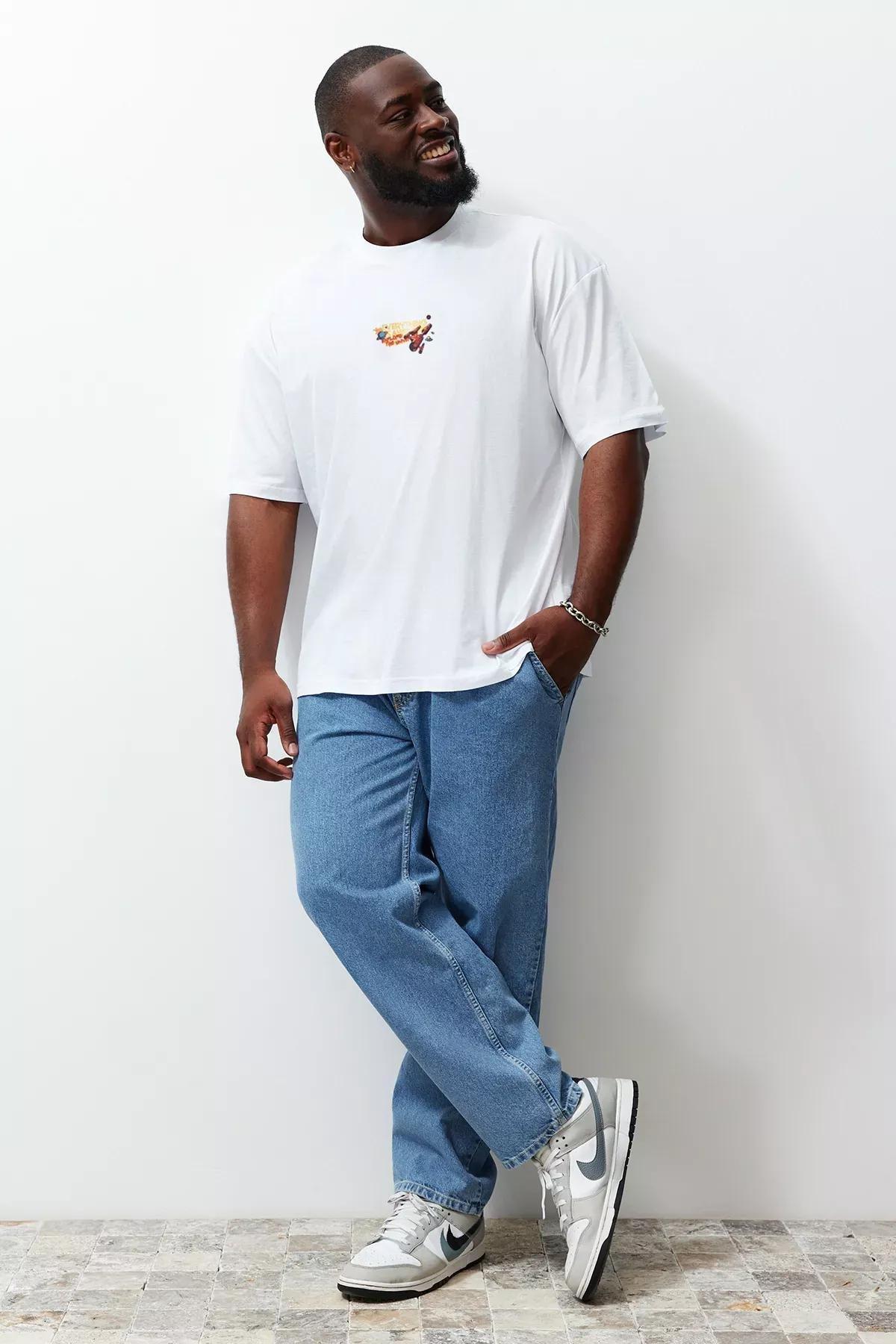 White Space Print Cotton T-Shirt, , large image number 1