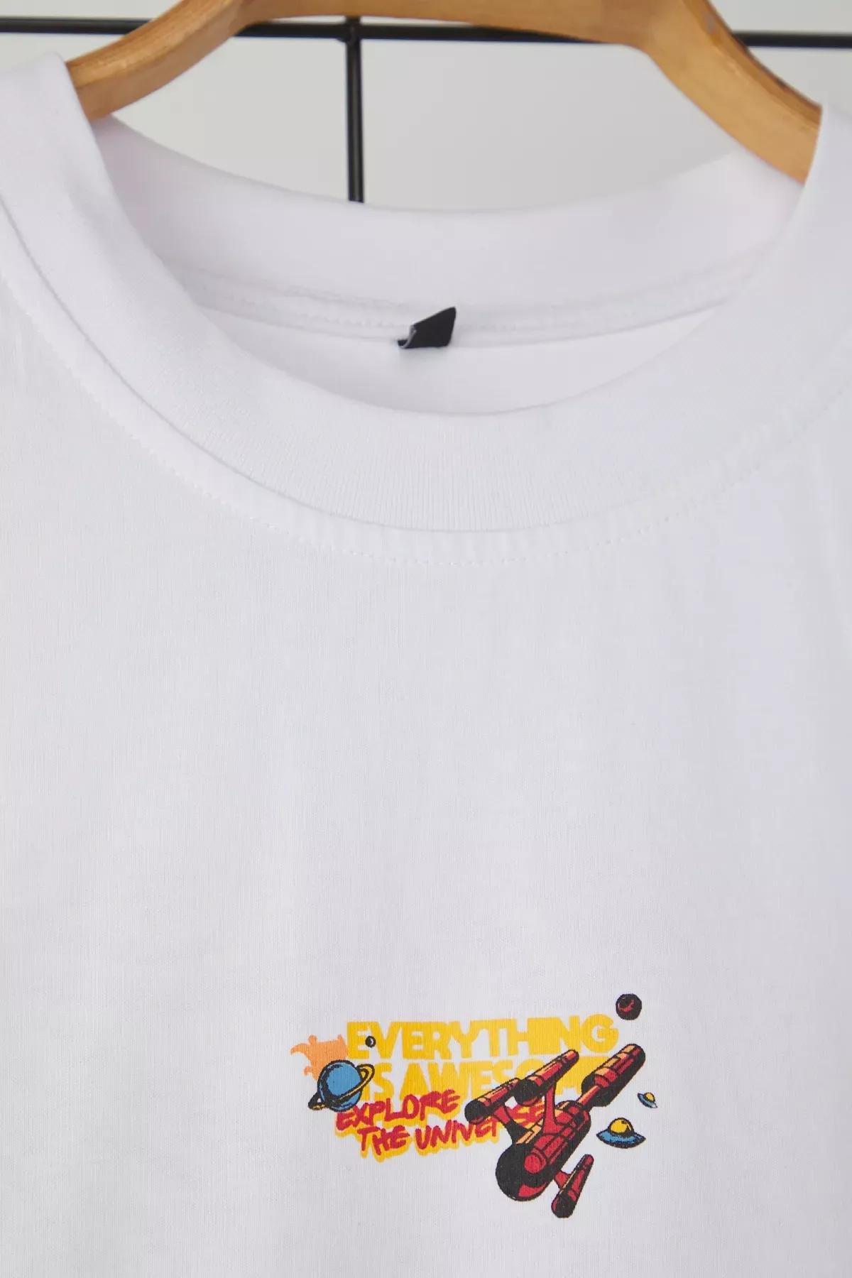 White Space Print Cotton T-Shirt, , large image number 4