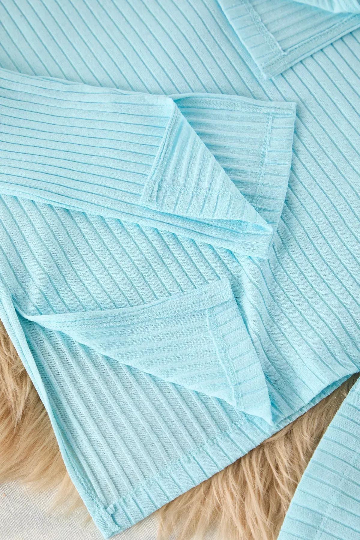 Green Slit Detail Ribbed Pajama Set, , large image number 1
