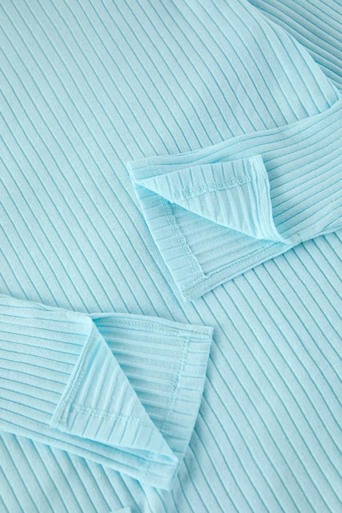 Green Slit Detail Ribbed Pajama Set, , large image number 2