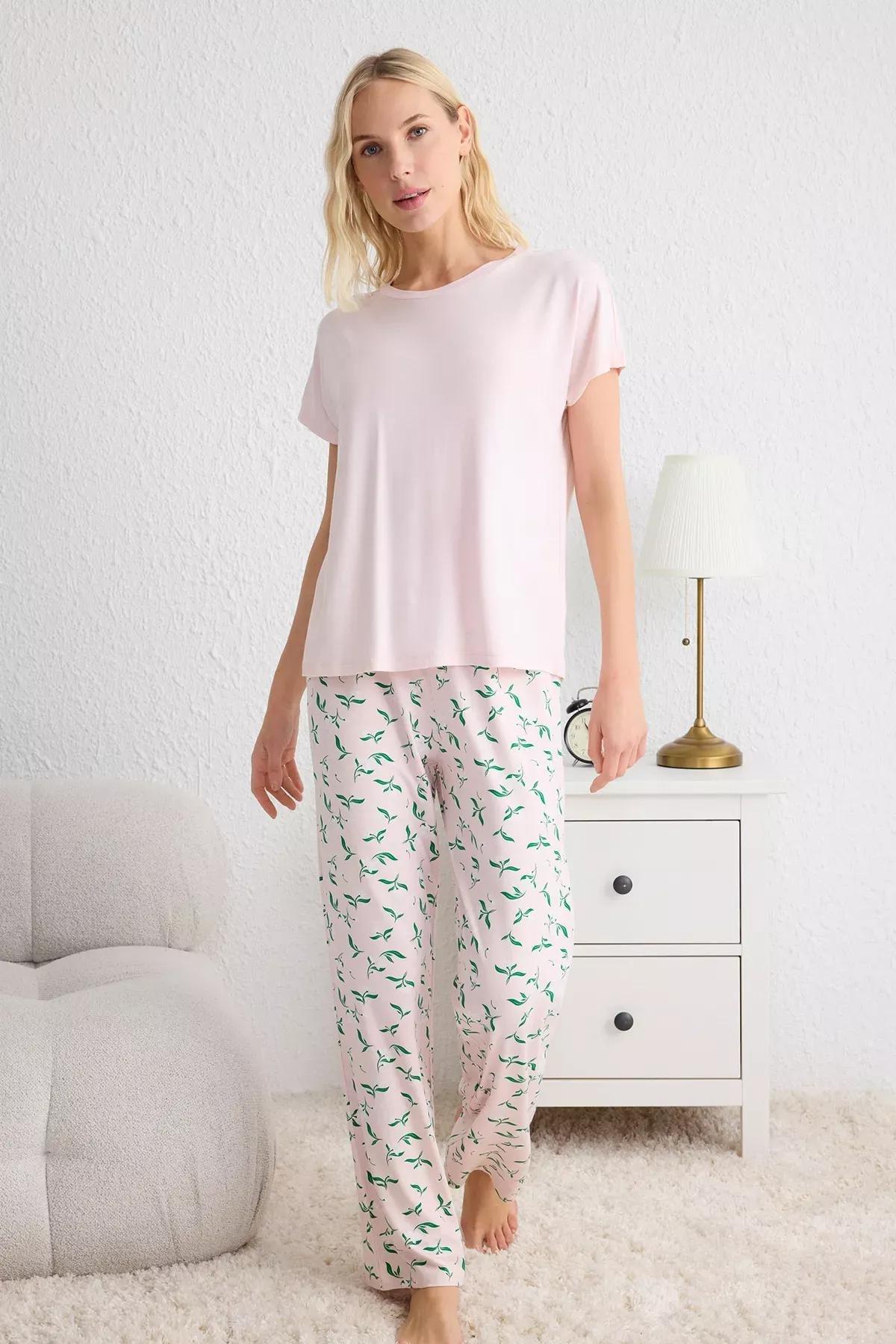 Pink Floral Knitted Pajama Set, , large image number 0