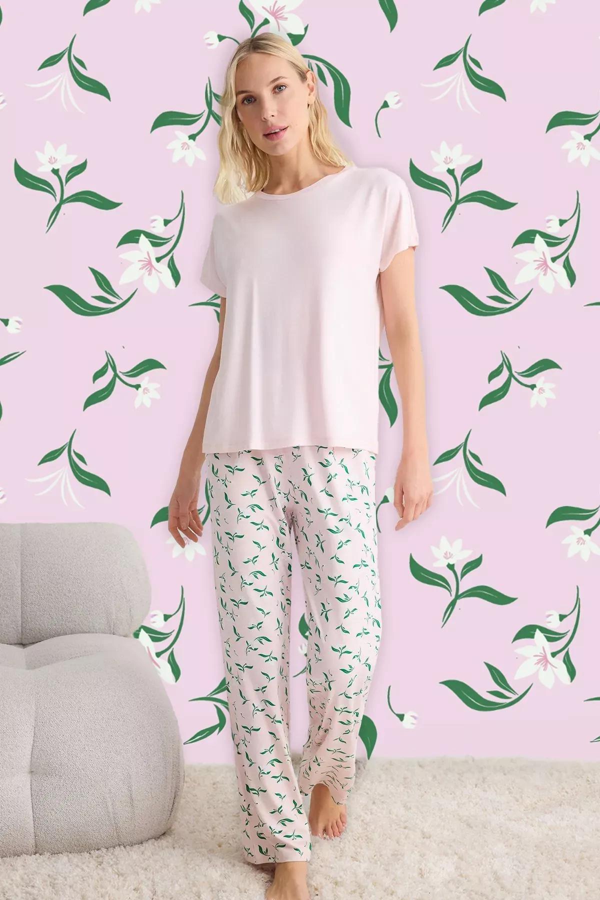Pink Floral Knitted Pajama Set, , large image number 1