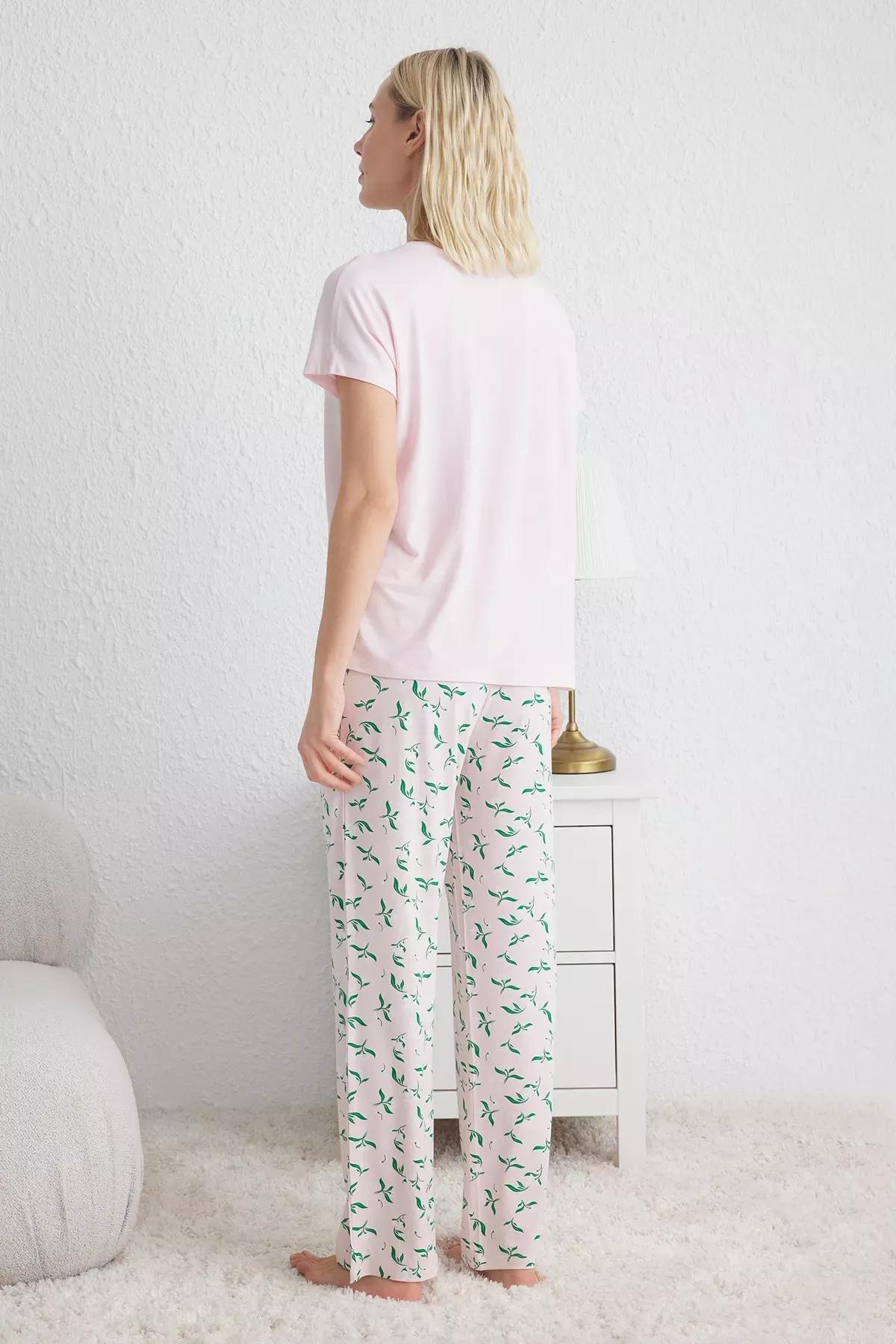 Pink Floral Knitted Pajama Set, , large image number 5