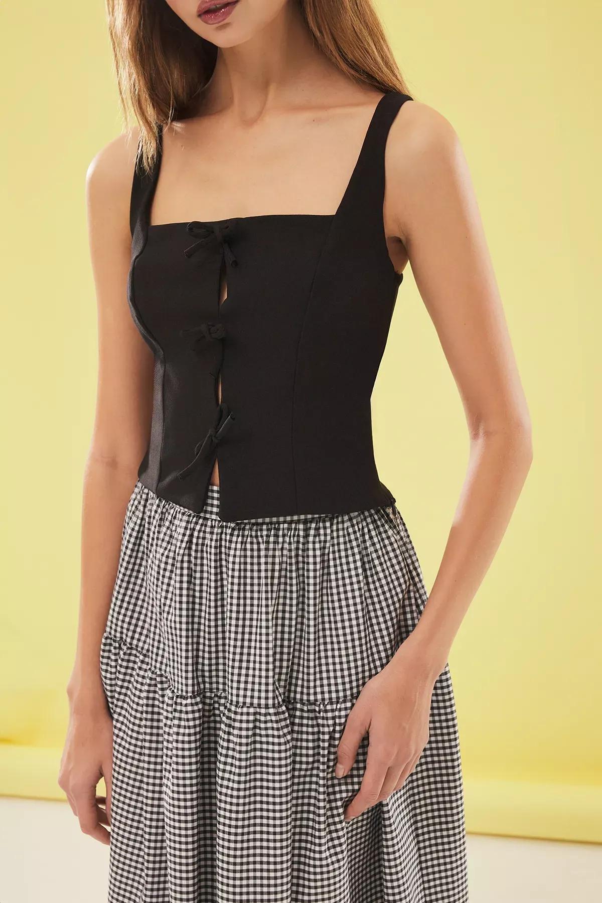 Black Bow Strap Woven Blouse, BLACK, large image number 3