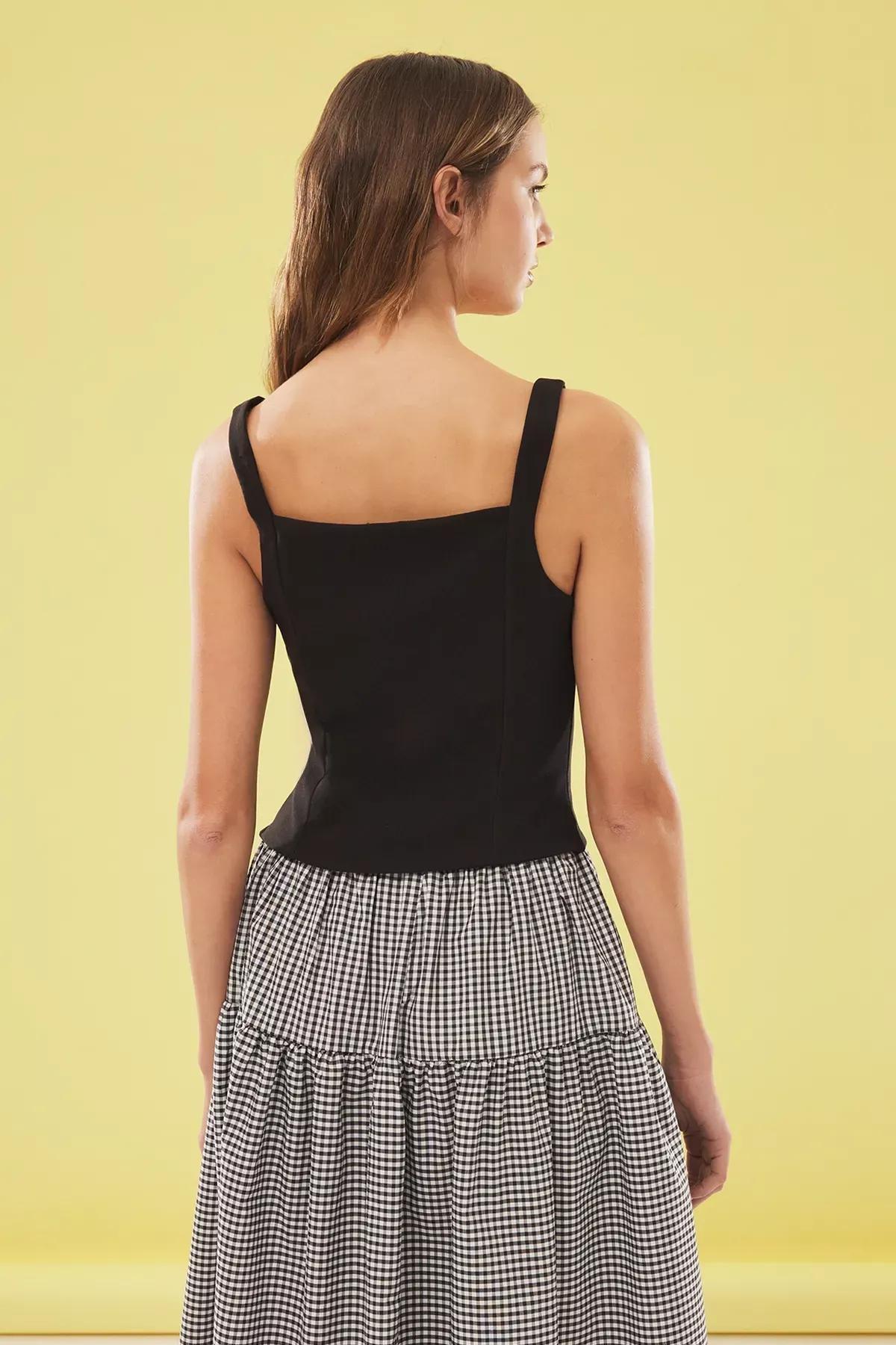 Black Bow Strap Woven Blouse, BLACK, large image number 4