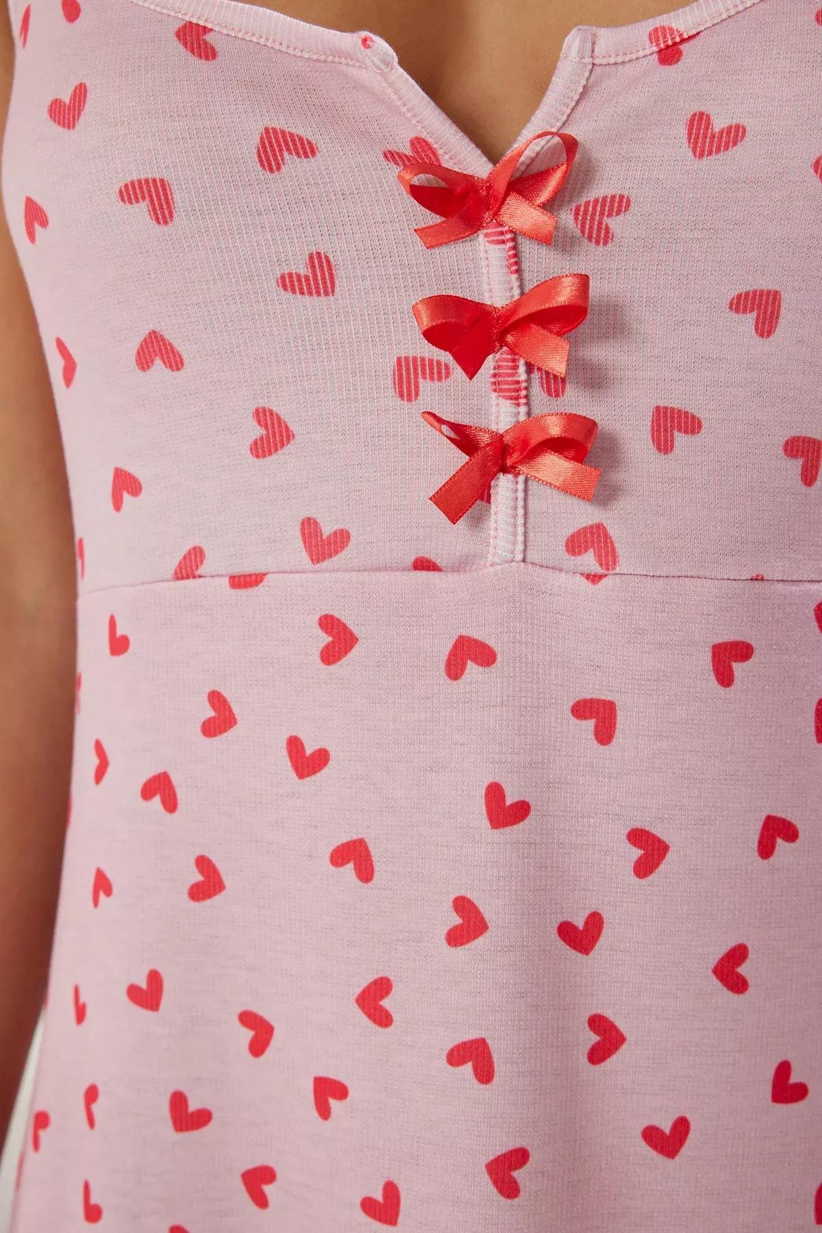 Pink Multicolor Heart Ribbon Knitted Nightgown,, , large image number 3