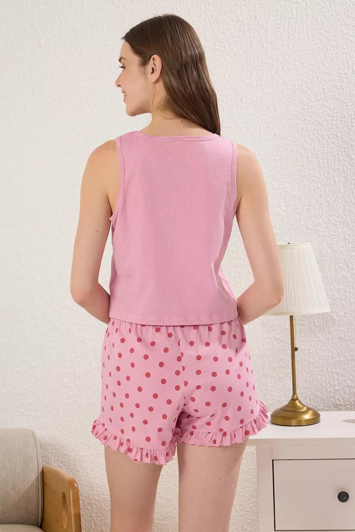 Pink Cat Polka Dot Ruffle Pajama Set with Shorts, , large image number 3