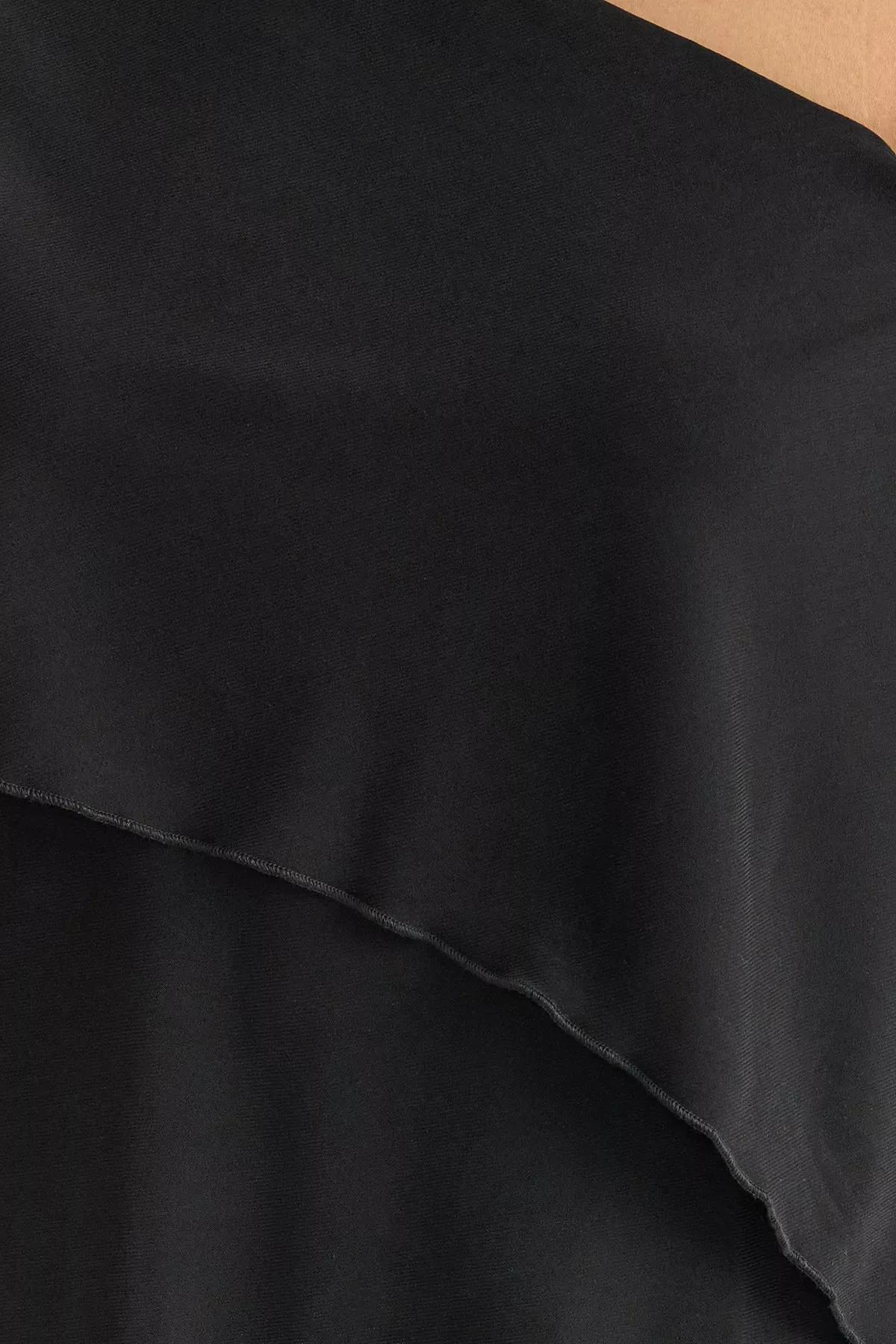 Black Asymmetric Cape Knit Blouse, , large image number 3
