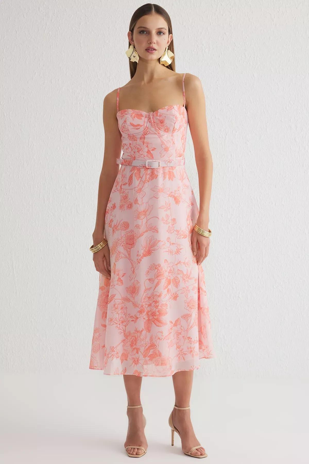 Multicolour A-Line Floral Chiffon Dress, C101_7382, large image number 1