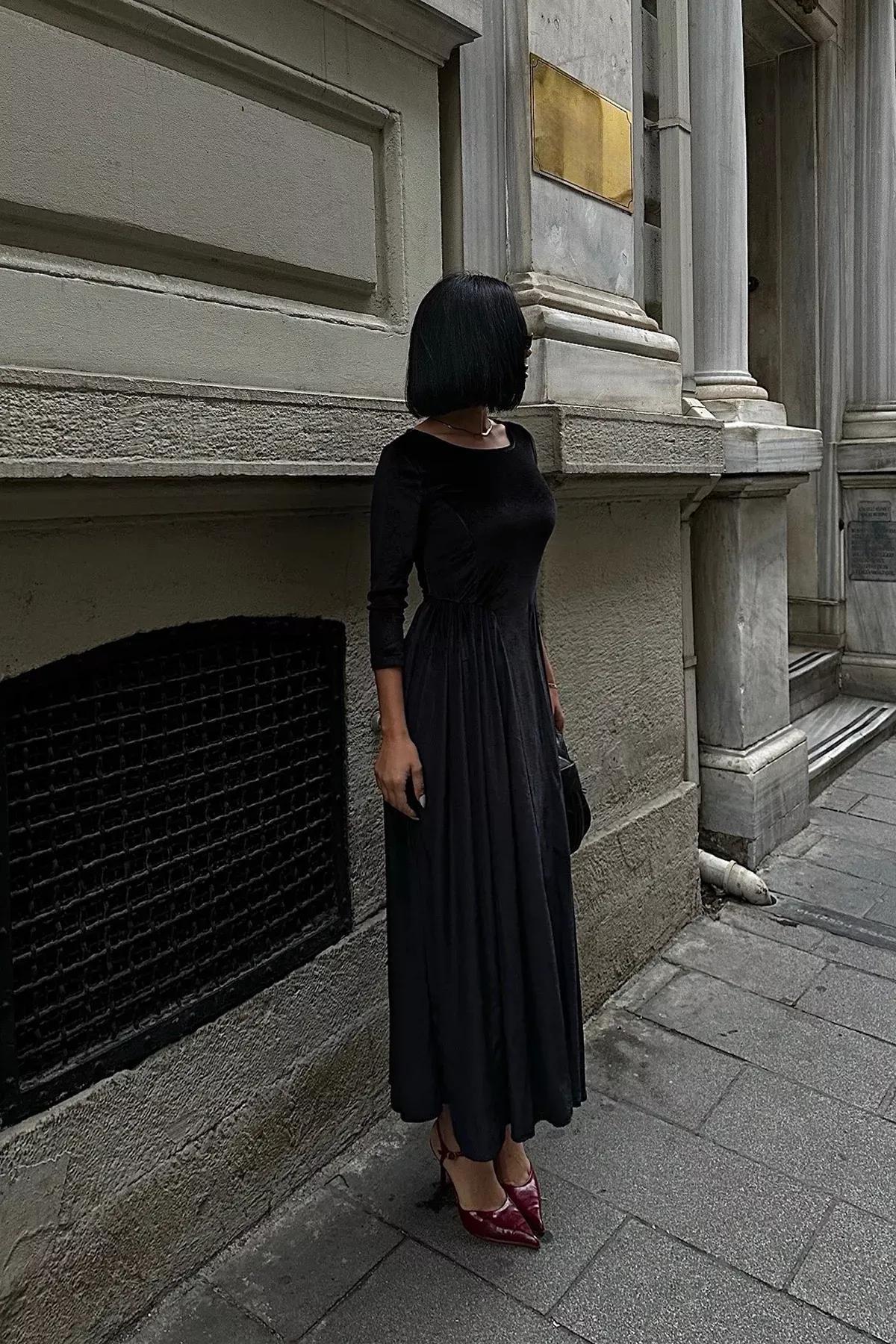 Black A-Cut Velvet Knitted Dress, , large image number 2