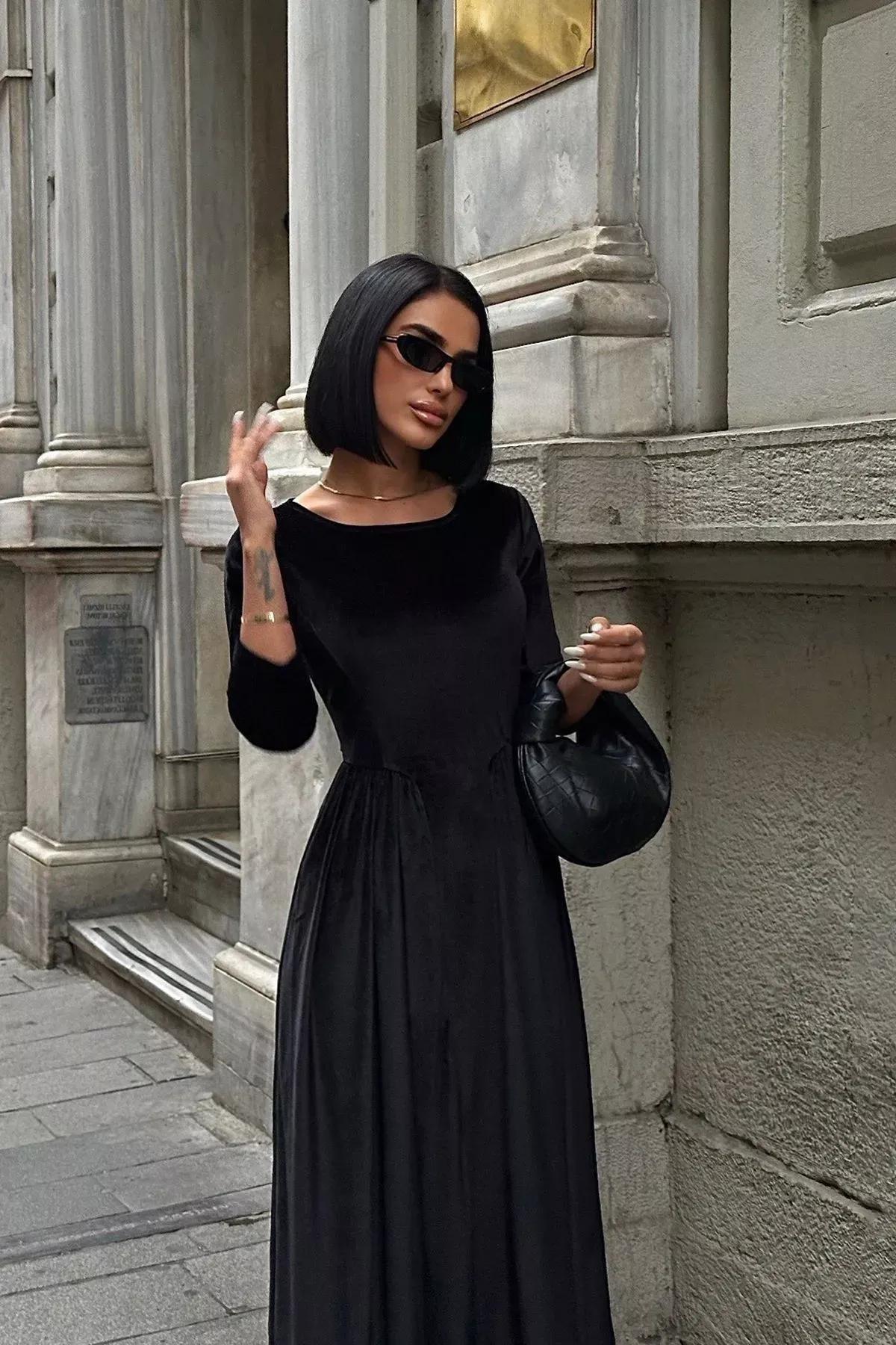 Black A-Cut Velvet Knitted Dress, BLACK, large image number 3