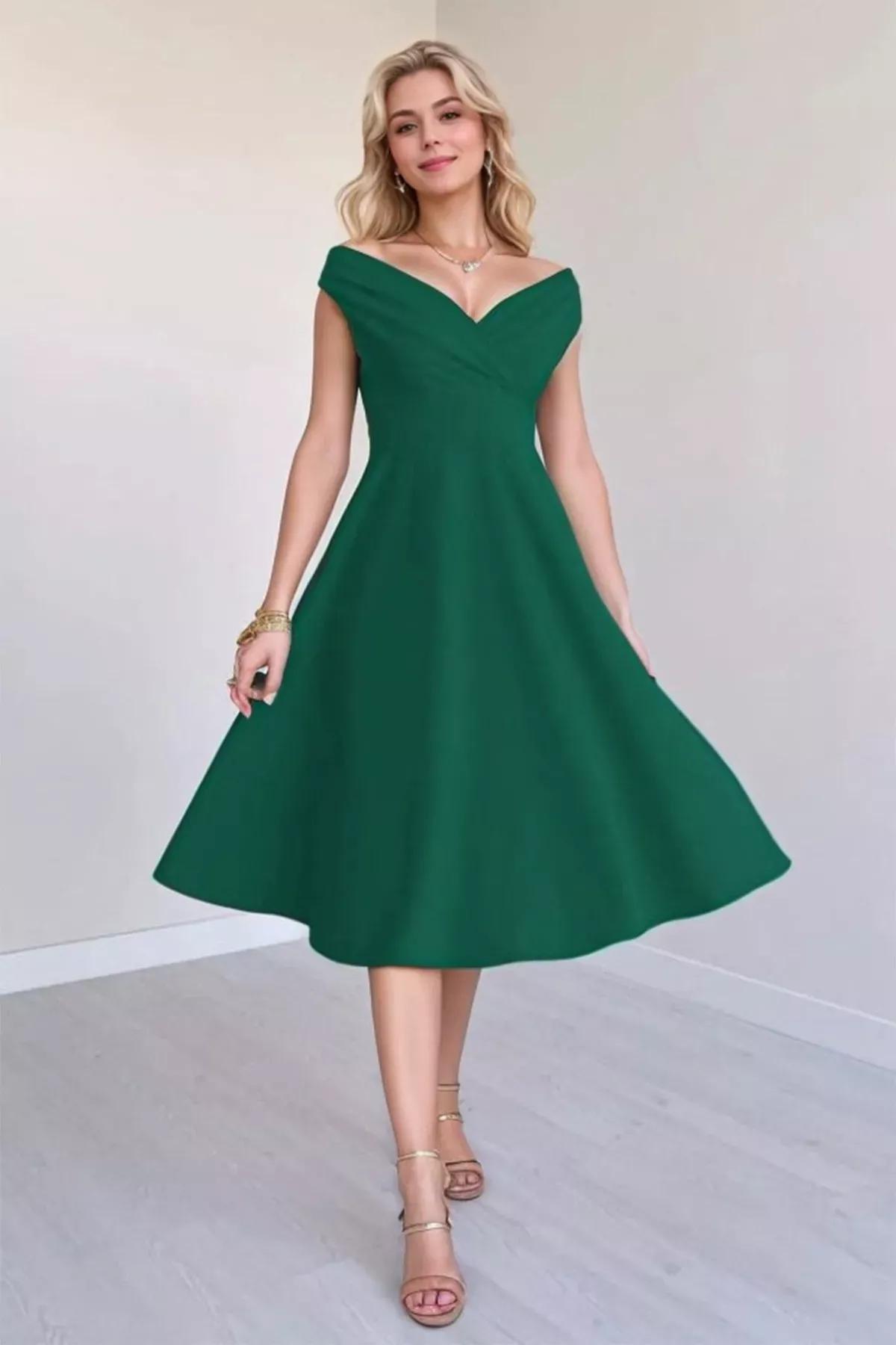 Green A-Line Dress, Emerald, large image number 0