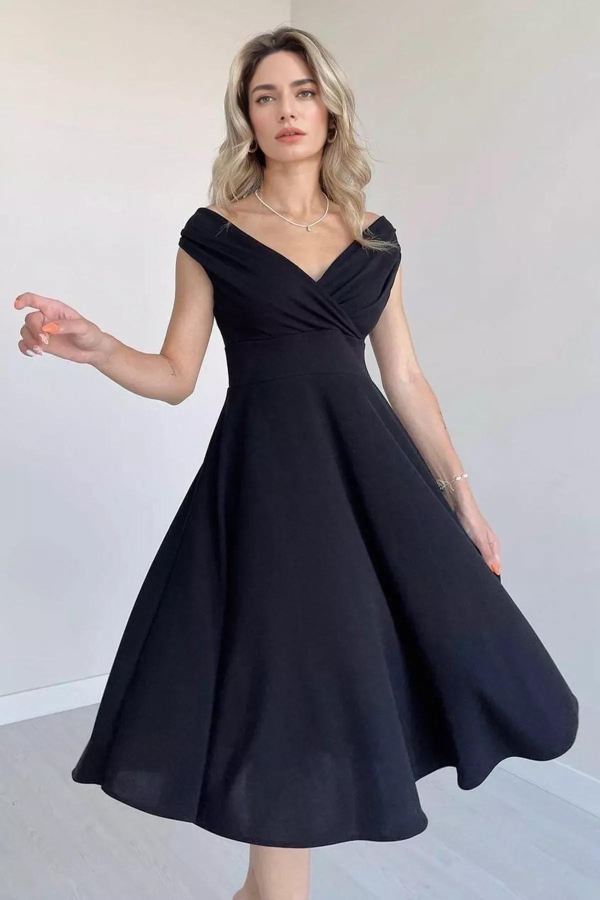 Black A-Line Woven Midi Dress, , large image number 0