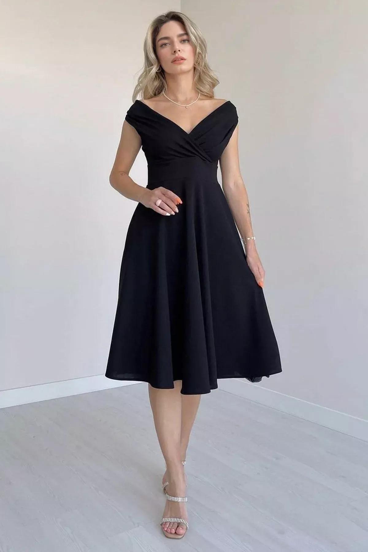 Black A-Line Woven Midi Dress, , large image number 1