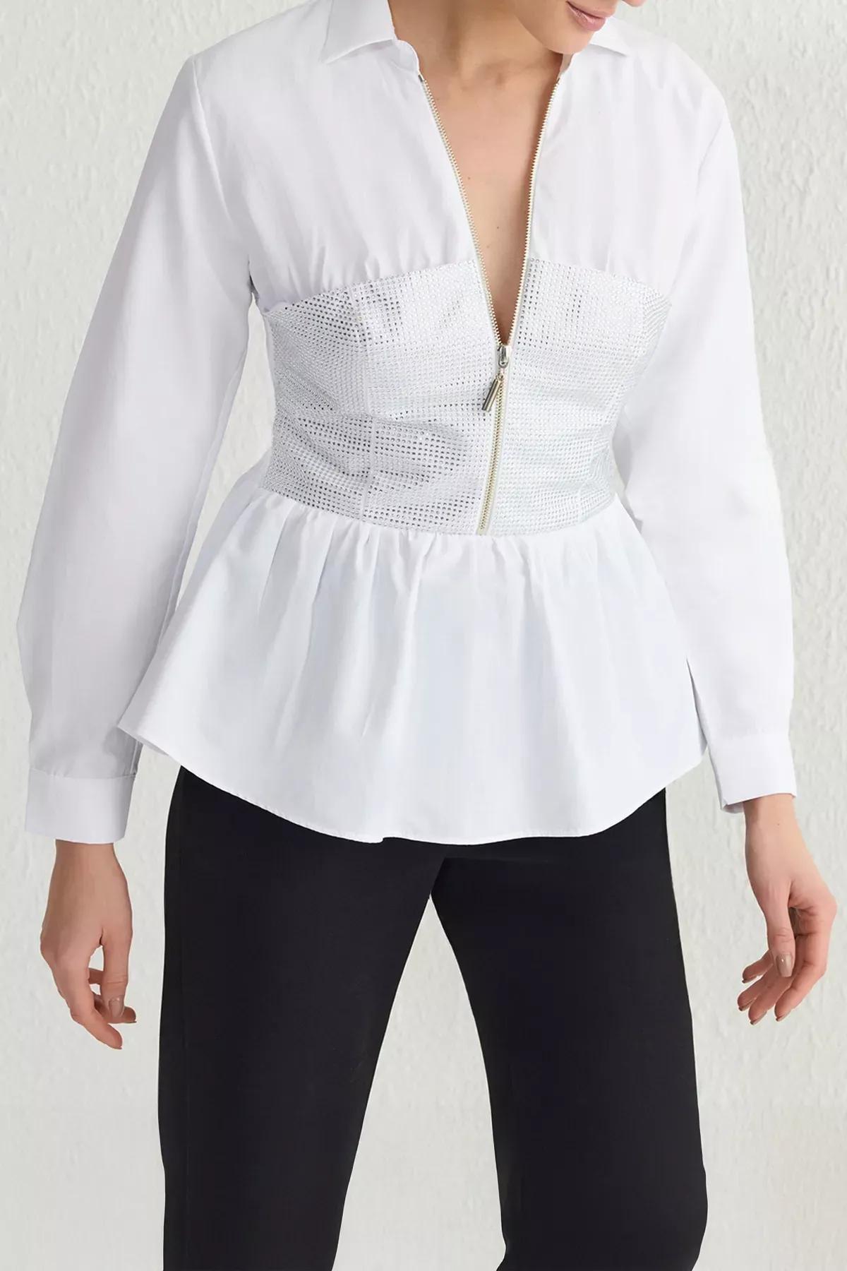 White Printed Poplin Shirt, White, large image number 0