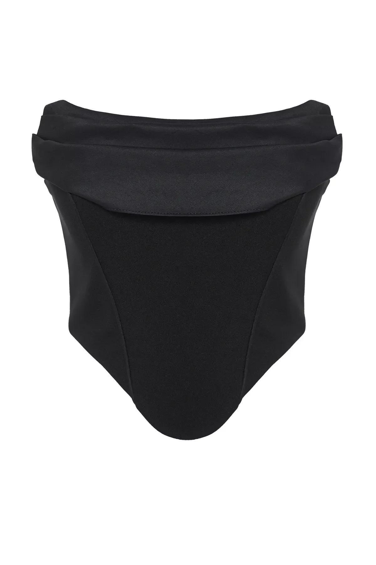 Black Corset Look Woven Bustier, , large image number 0